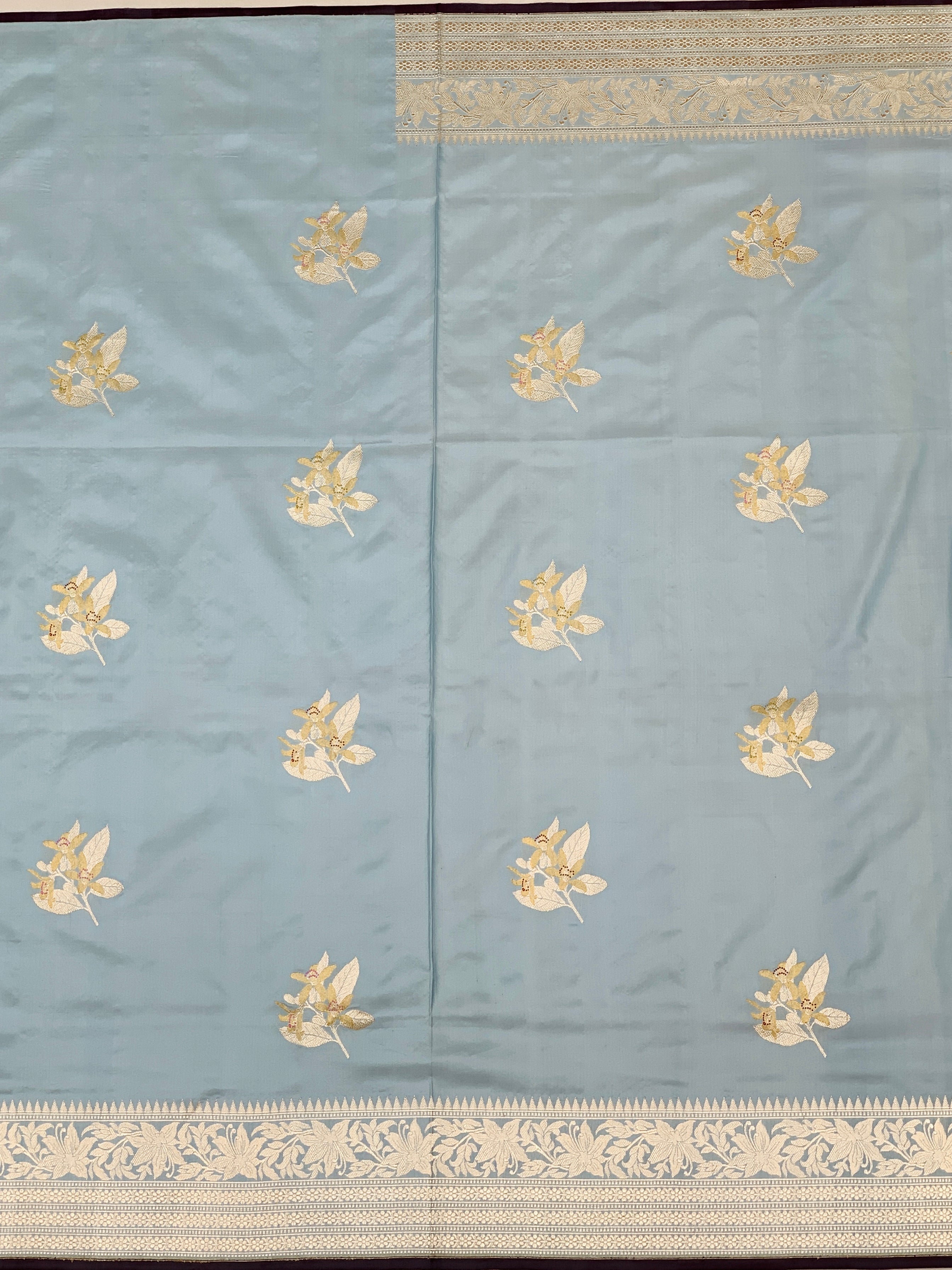 Handwoven Powder Blue Banarasi Silk Saree