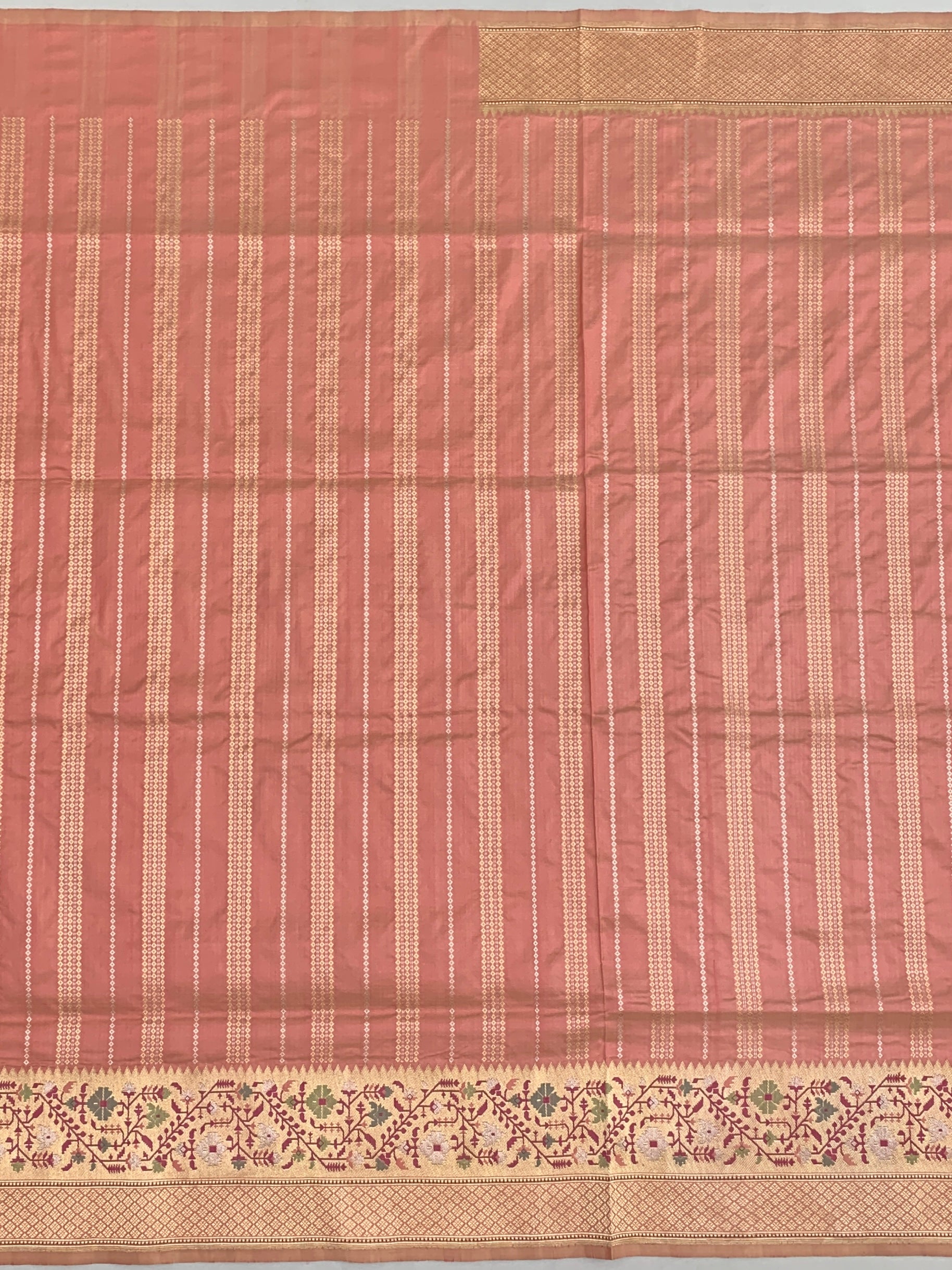 Peach Rose Banarasi Silk Saree with Meenakari Floral Borders