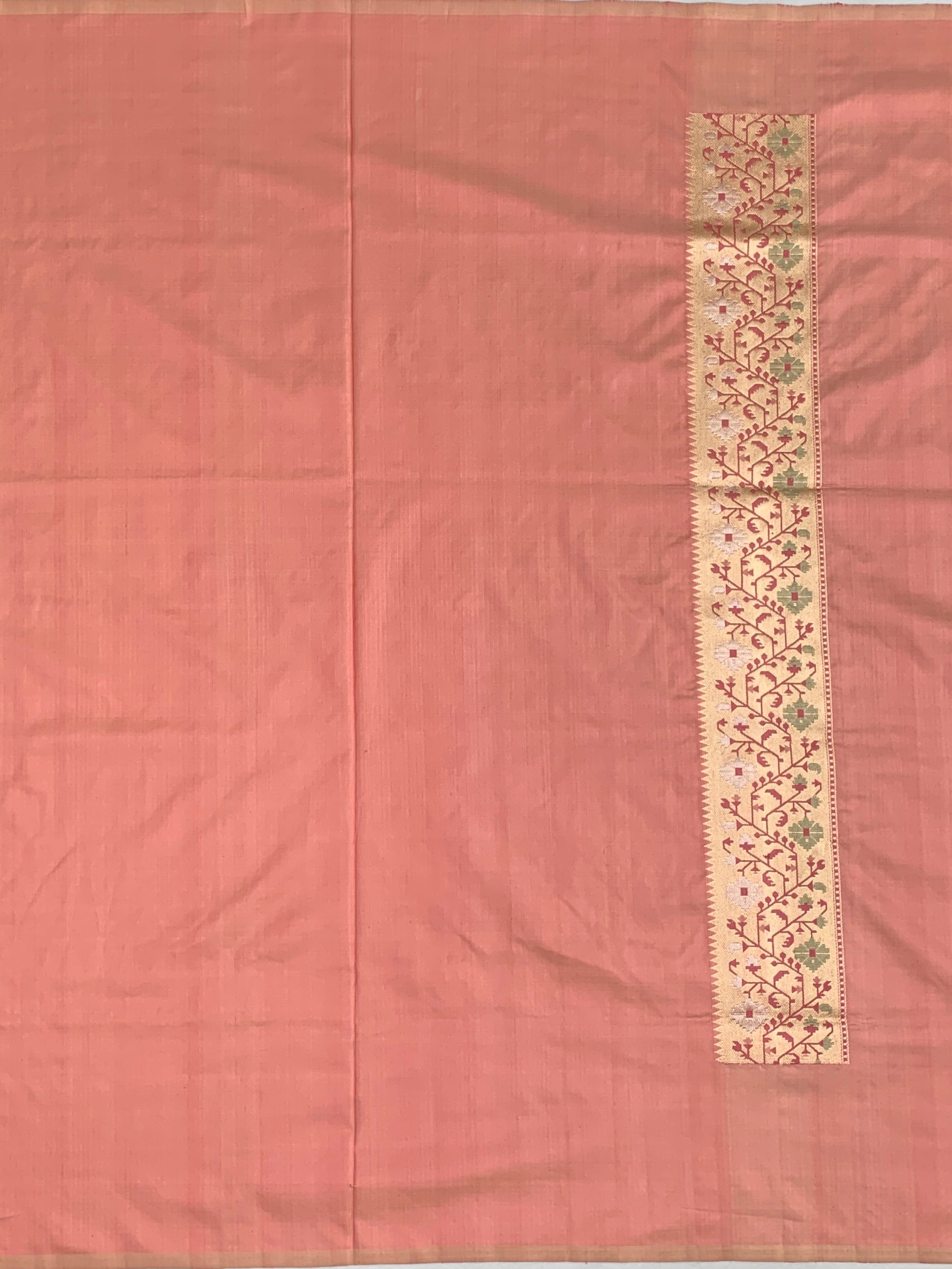 Peach Rose Banarasi Silk Saree with Meenakari Floral Borders