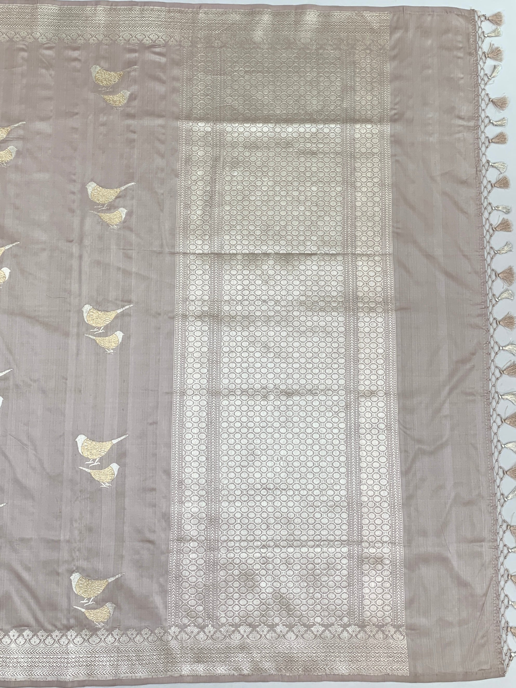 Ethereal Mauve Banarasi Silk Saree with Zari Bird Motifs