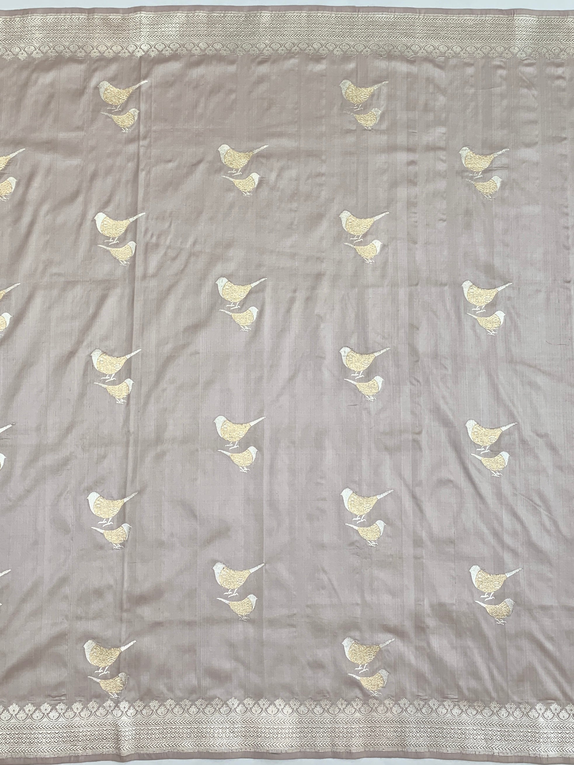 Ethereal Mauve Banarasi Silk Saree with Zari Bird Motifs