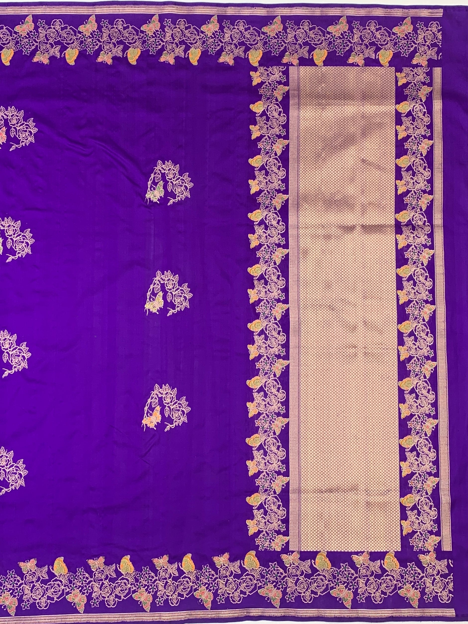 Purple Banarasi Silk Saree with Floral & Butterfly Meenakari