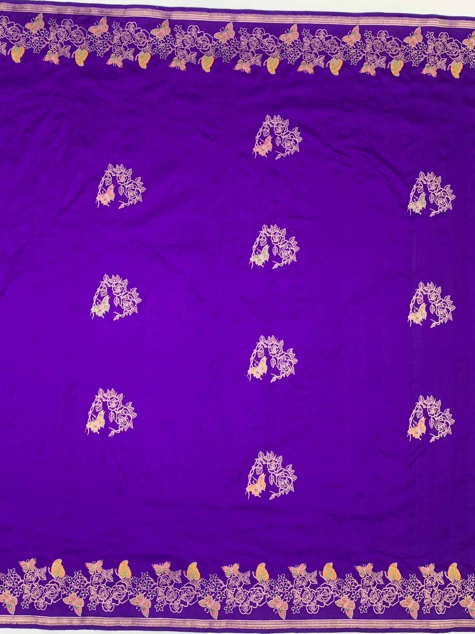 Purple Banarasi Silk Saree with Floral & Butterfly Meenakari