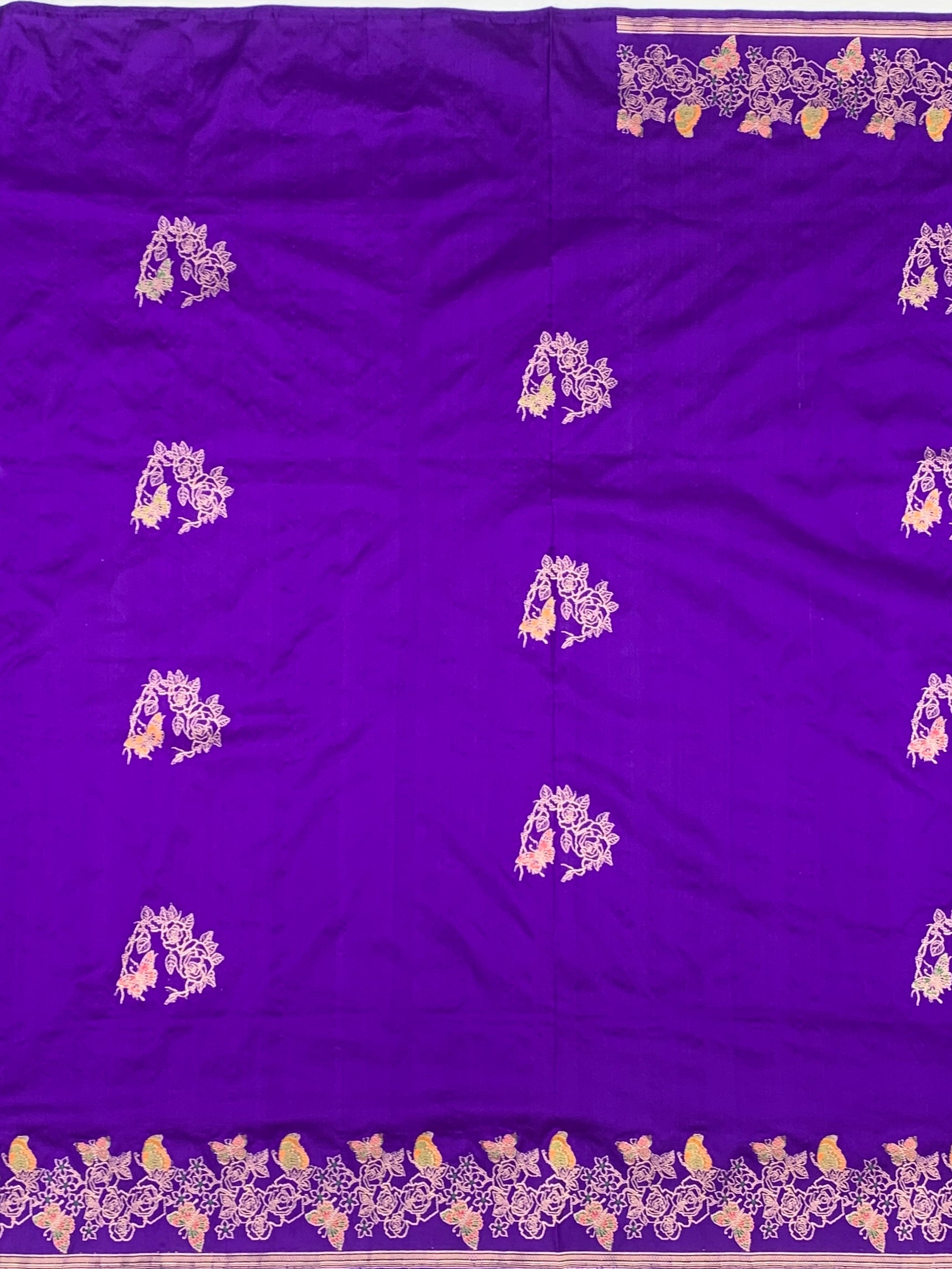 Purple Banarasi Silk Saree with Floral & Butterfly Meenakari