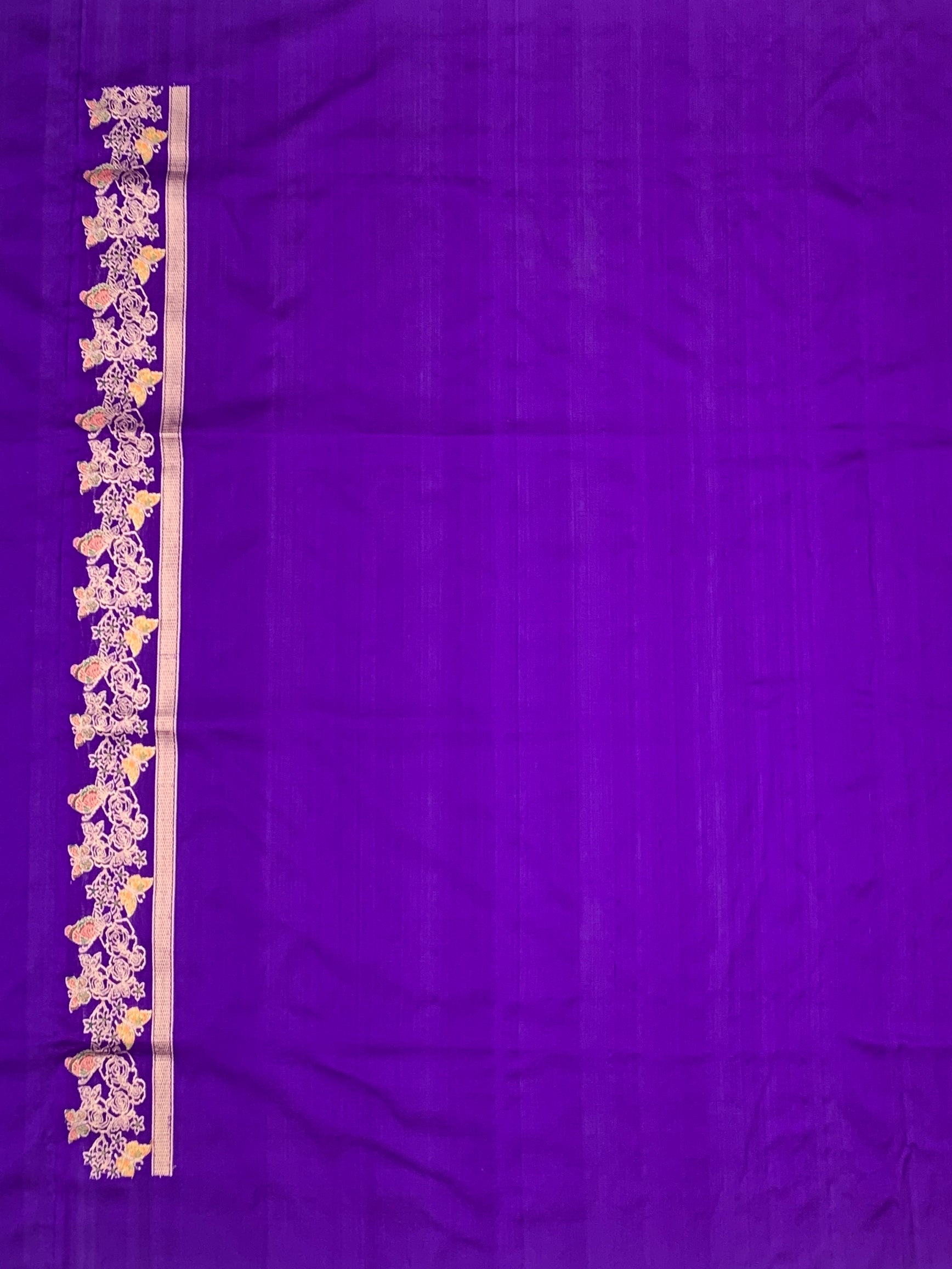 Purple Banarasi Silk Saree with Floral & Butterfly Meenakari