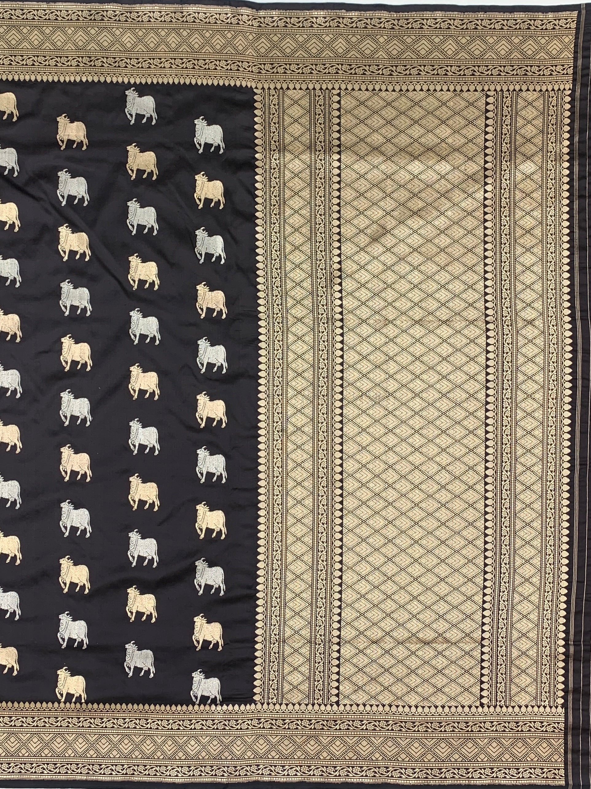Black Banarasi Silk Saree with Pichwai-Inspired Cow Motifs
