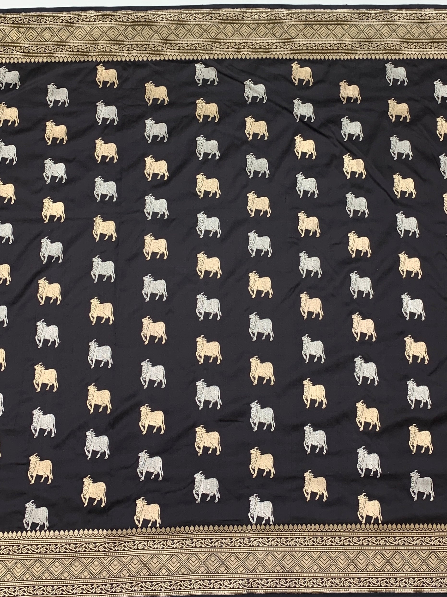 Black Banarasi Silk Saree with Pichwai-Inspired Cow Motifs