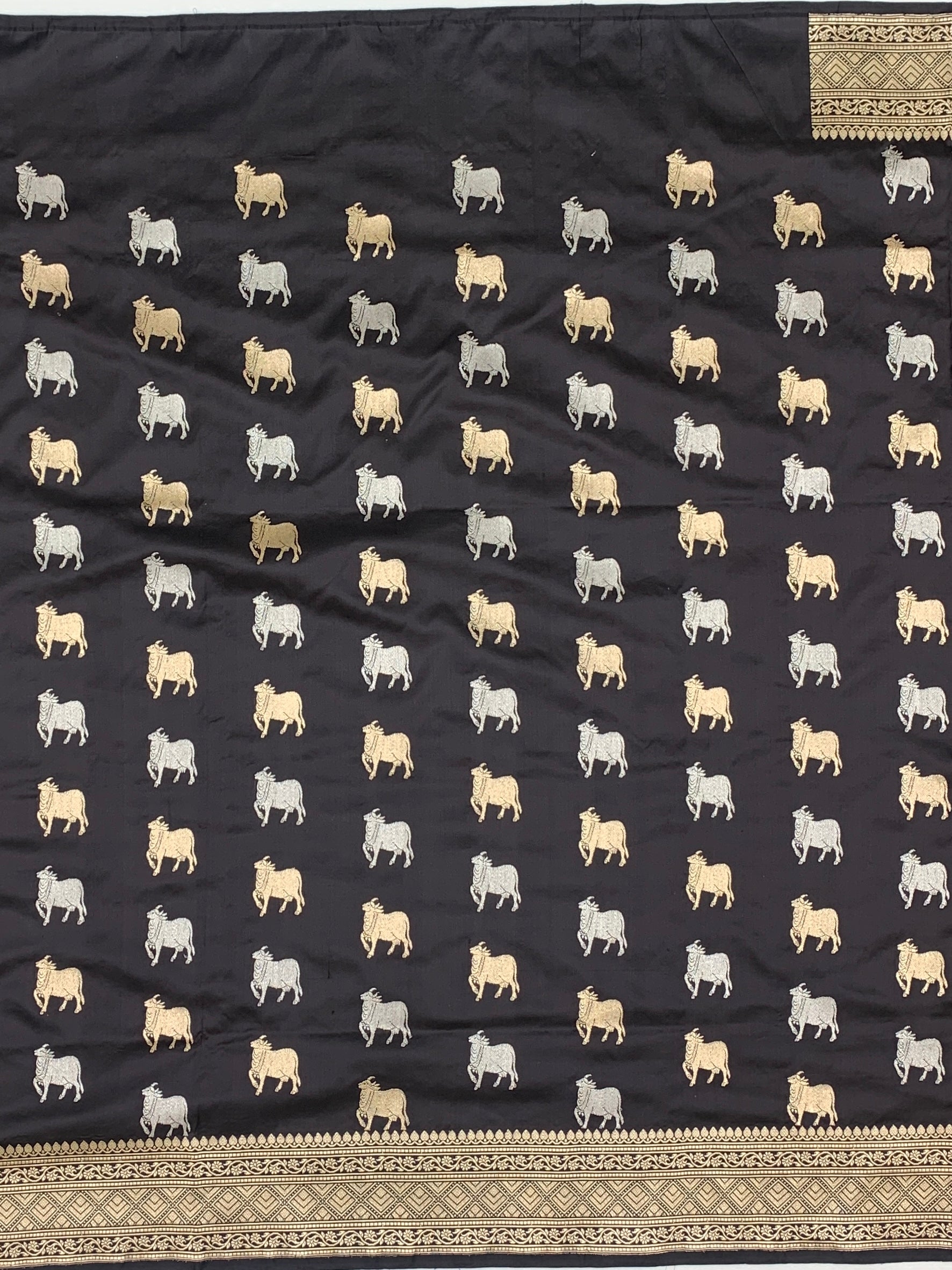 Black Banarasi Silk Saree with Pichwai-Inspired Cow Motifs