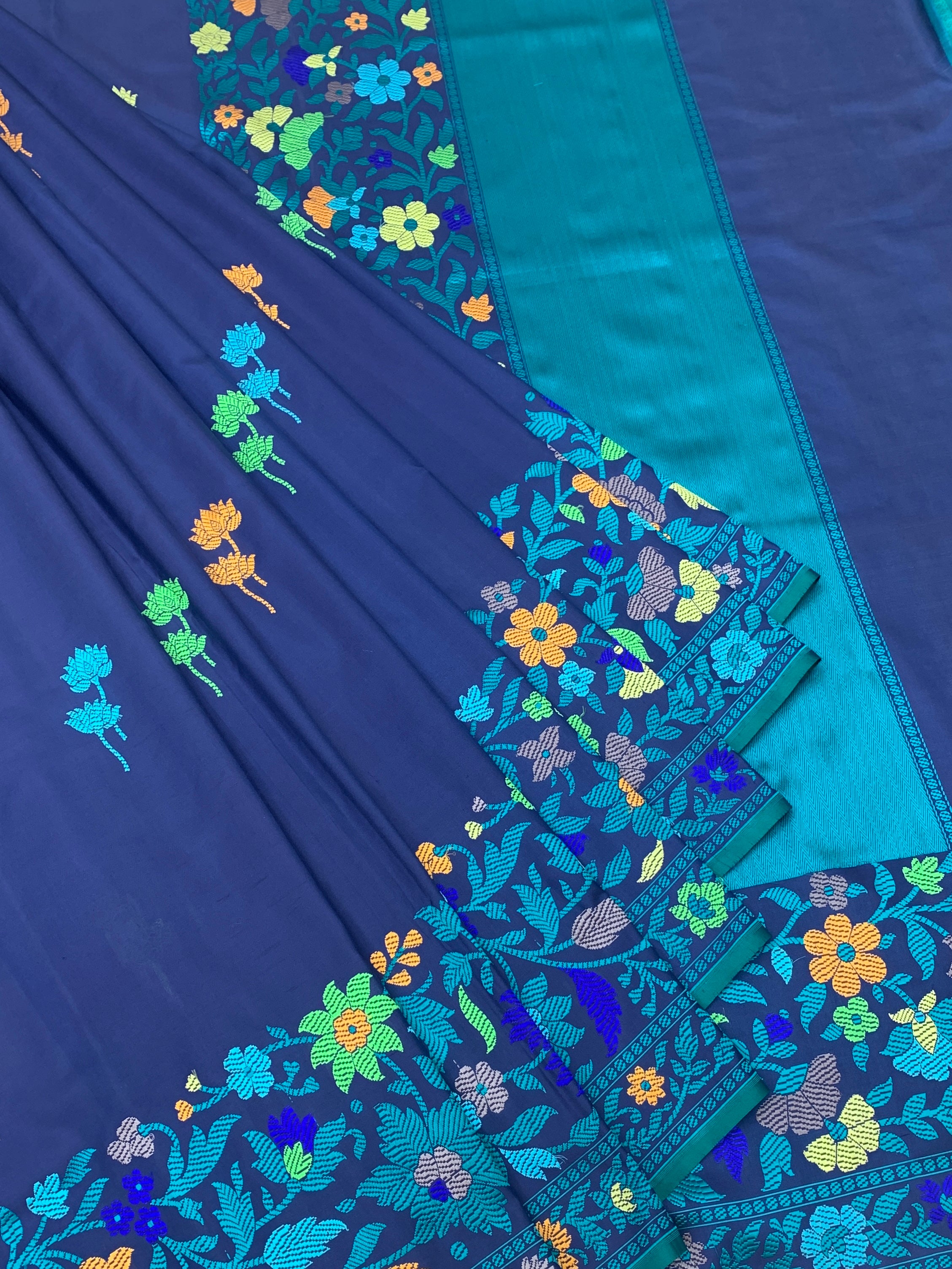 Radiance in Blue : Handwoven Banarasi Silk Saree