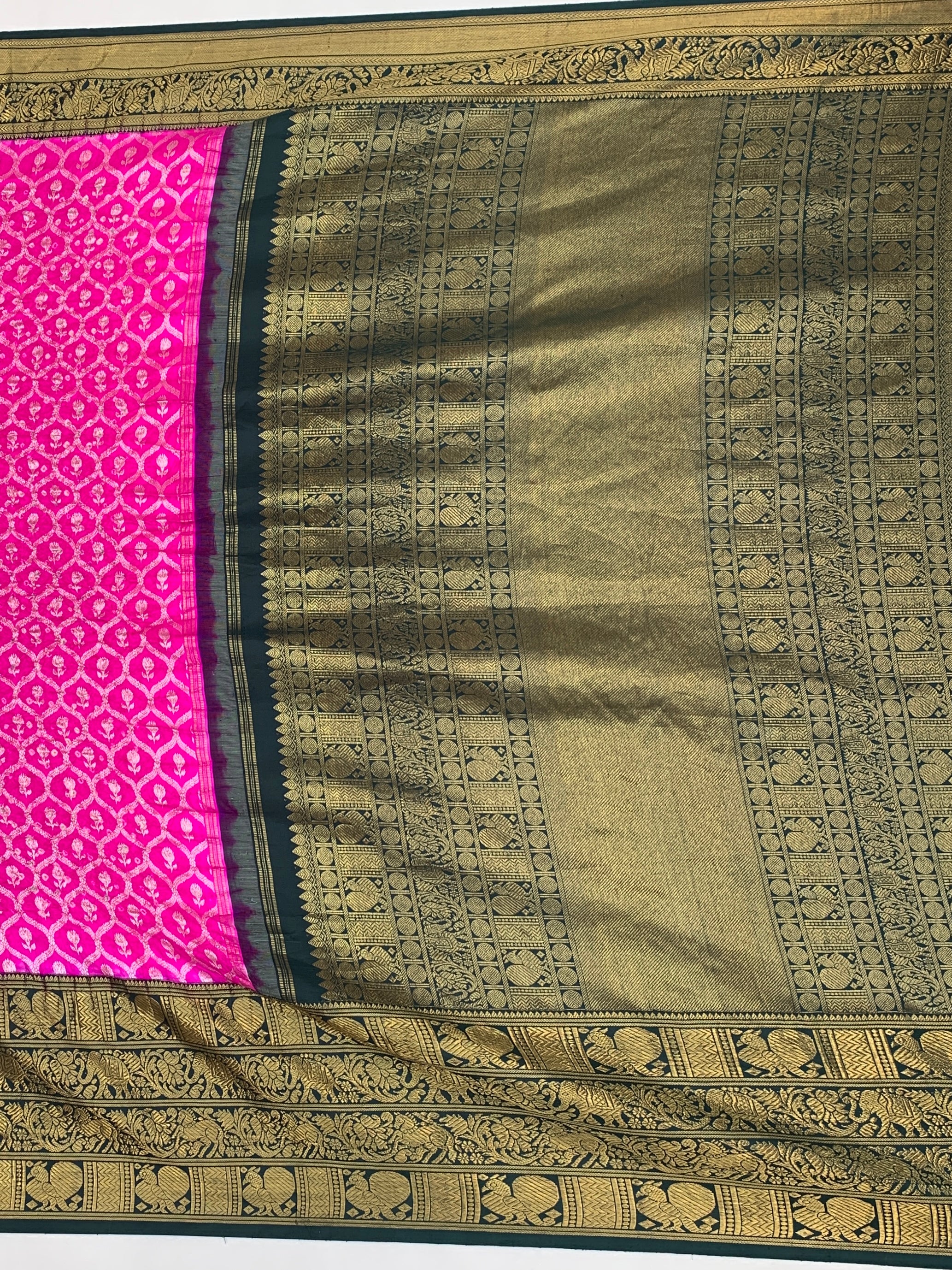 Rani Pink & Bottle Green Kanjeevaram Silk Bandhani Saree