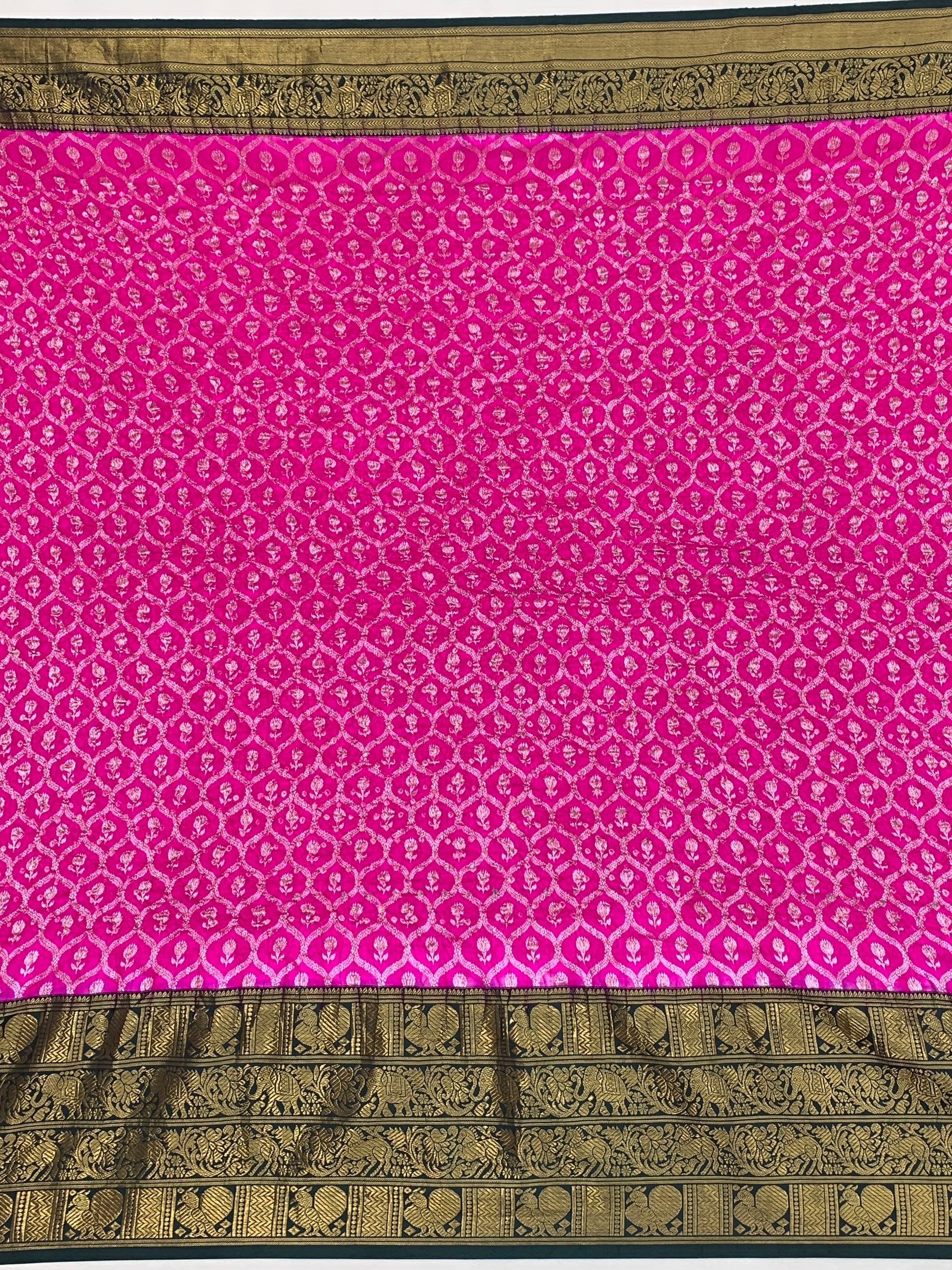 Rani Pink & Bottle Green Kanjeevaram Silk Bandhani Saree