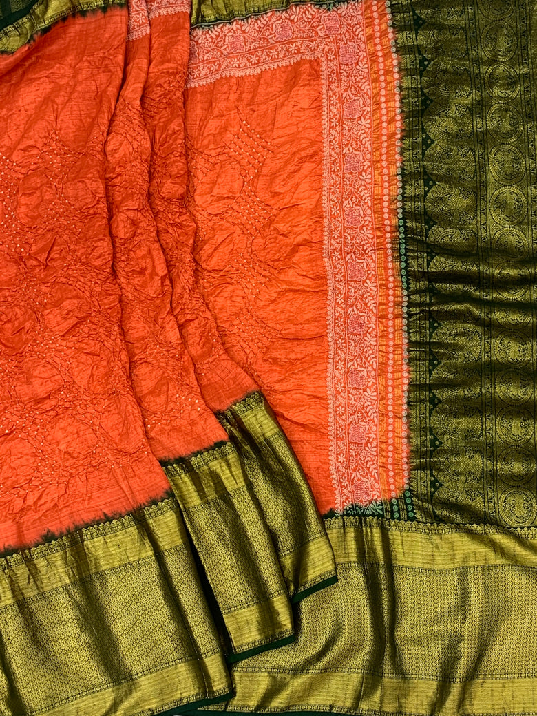 Chikan Kari & Kanjeevaram Fusion: Hand-Tied Bandhani Silk Saree