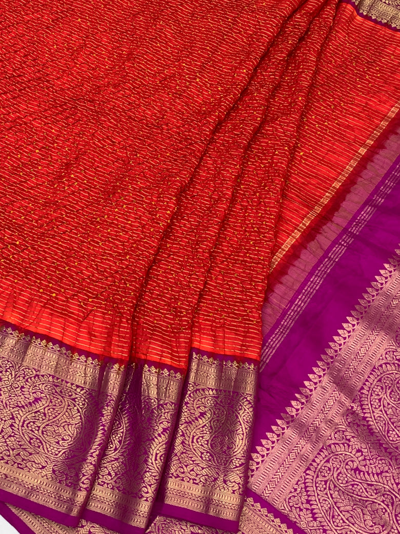 Kanjeevaram Silk Tie-Dye Bandhani Saree