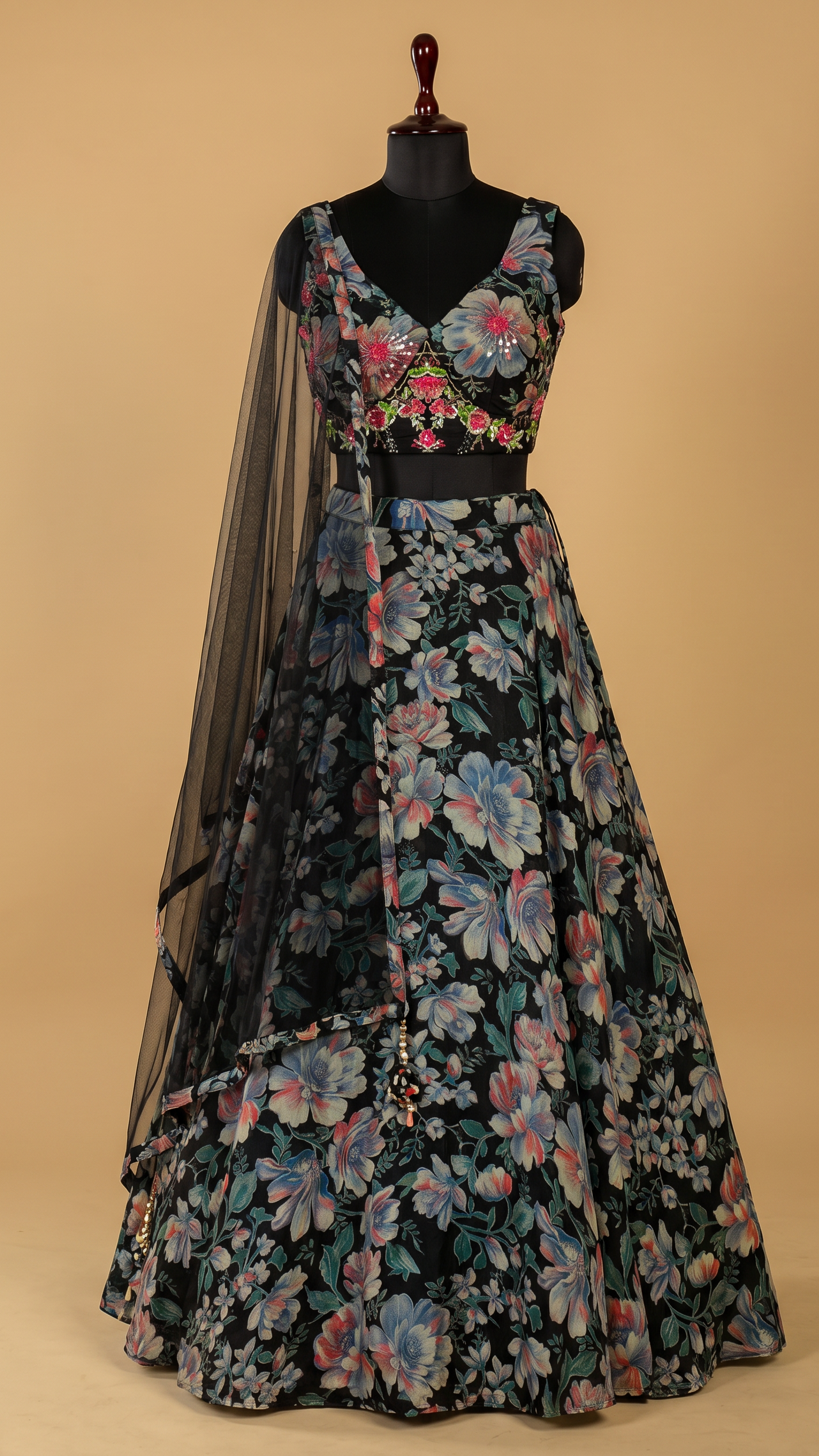 Black Floral Lehenga
