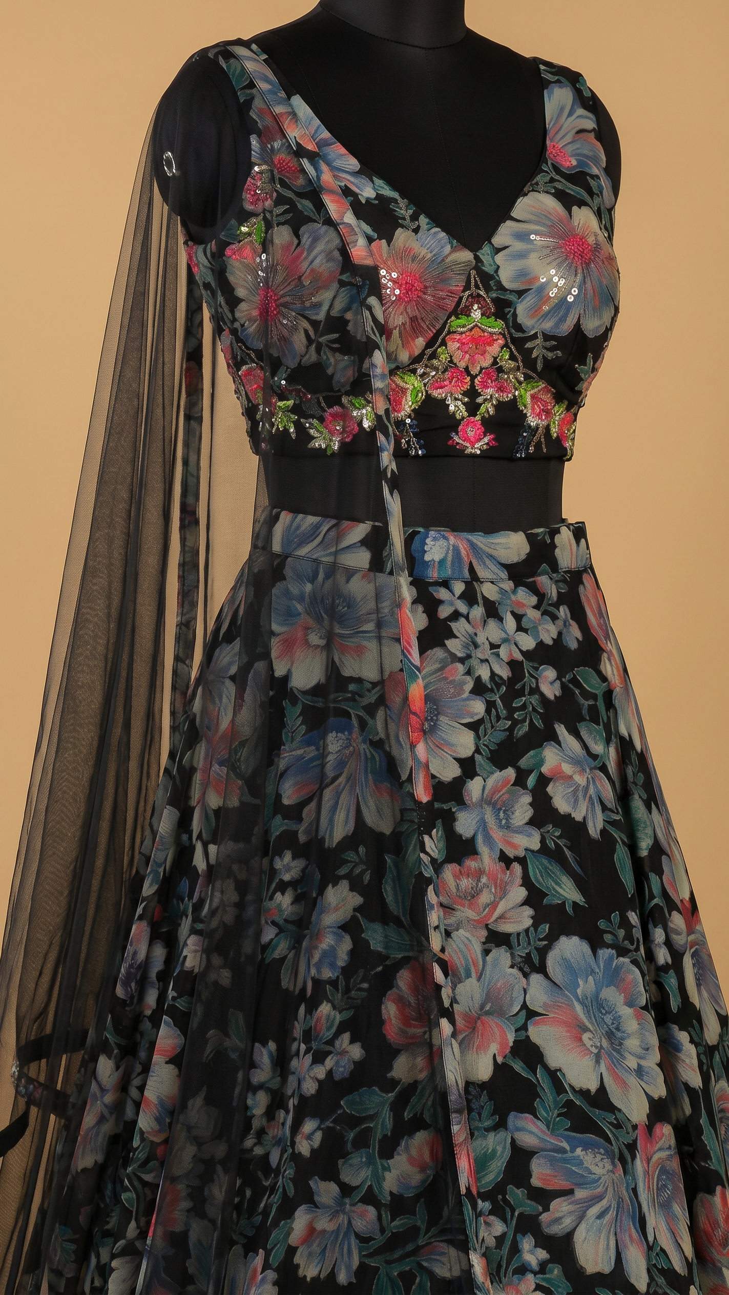 Black Floral Lehenga