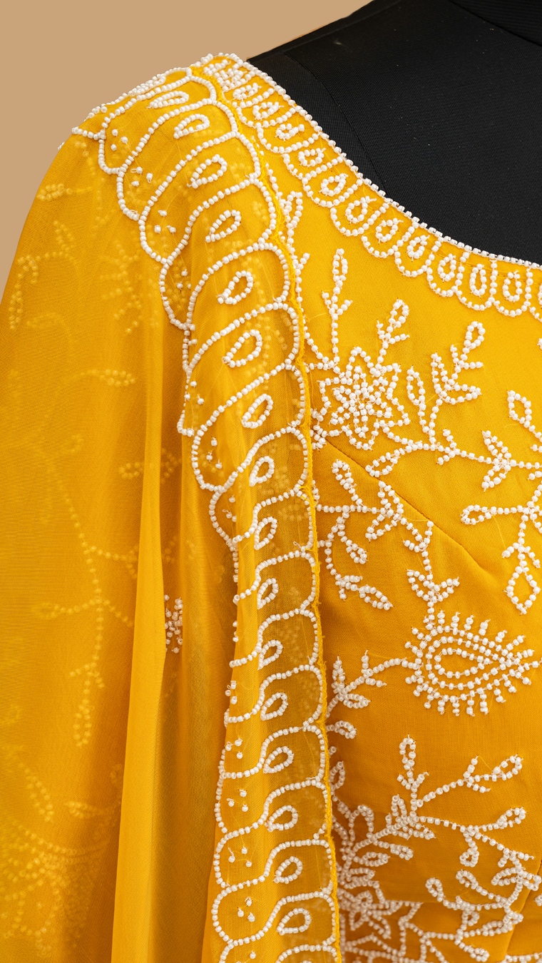 Yellow Silk Georgette Lehenga Set