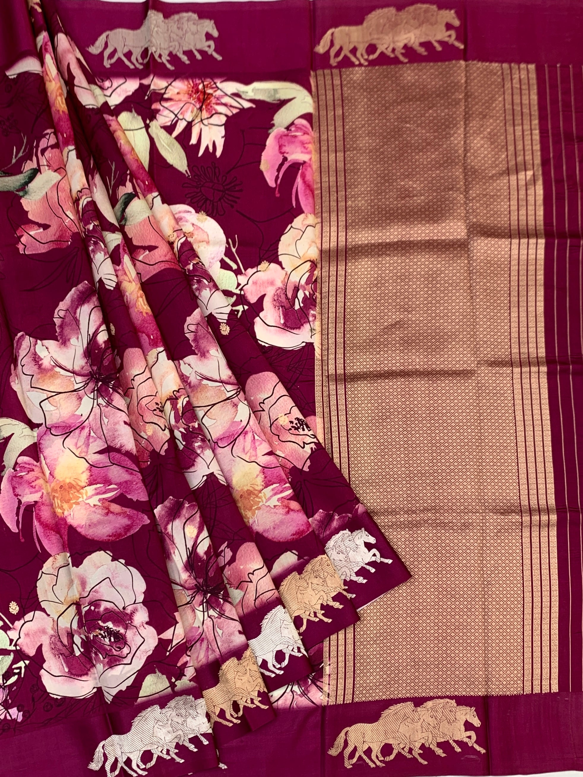 Elegance in Bloom: Printed Raw Mango Silk Saree