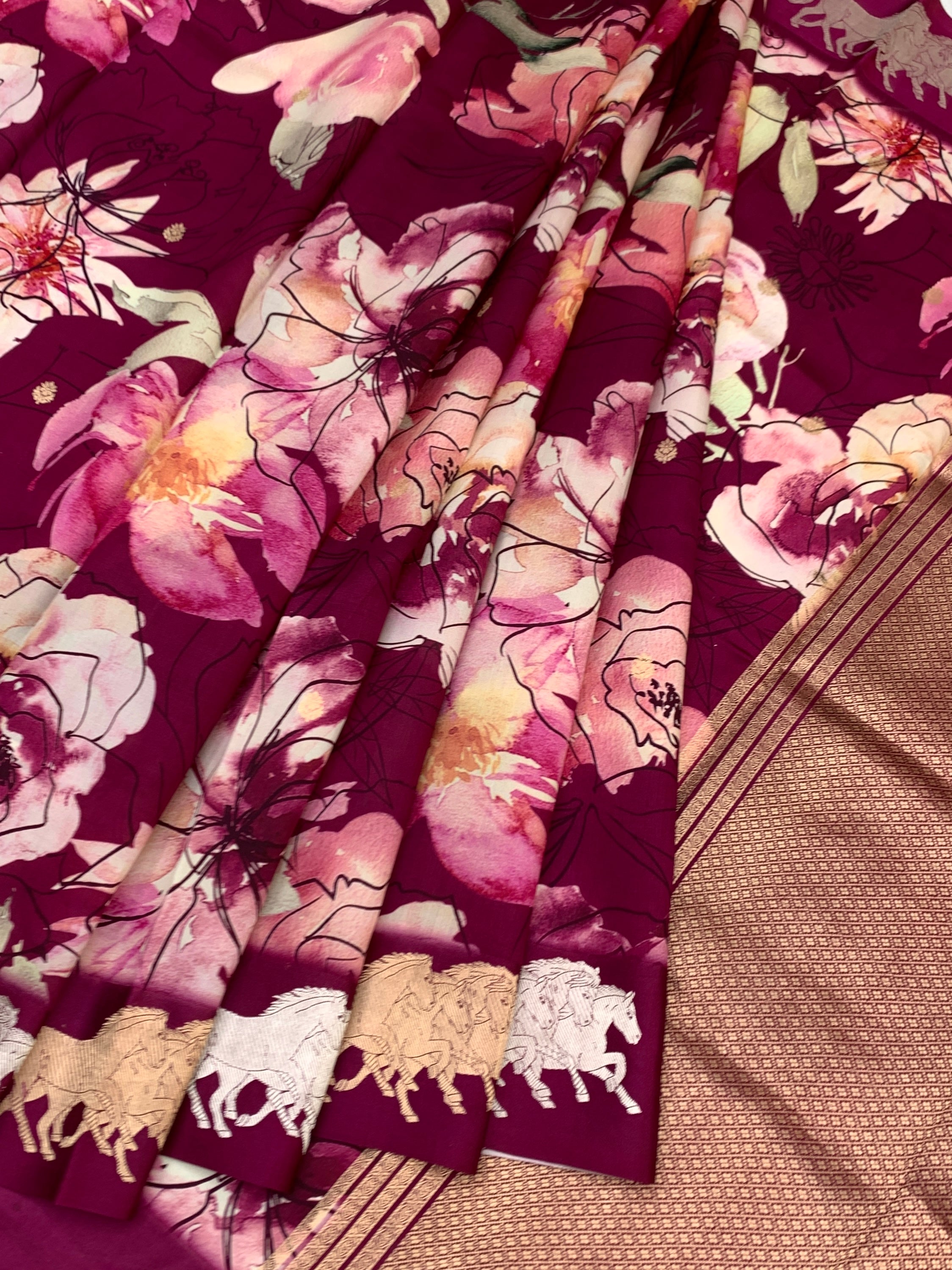 Elegance in Bloom: Printed Raw Mango Silk Saree