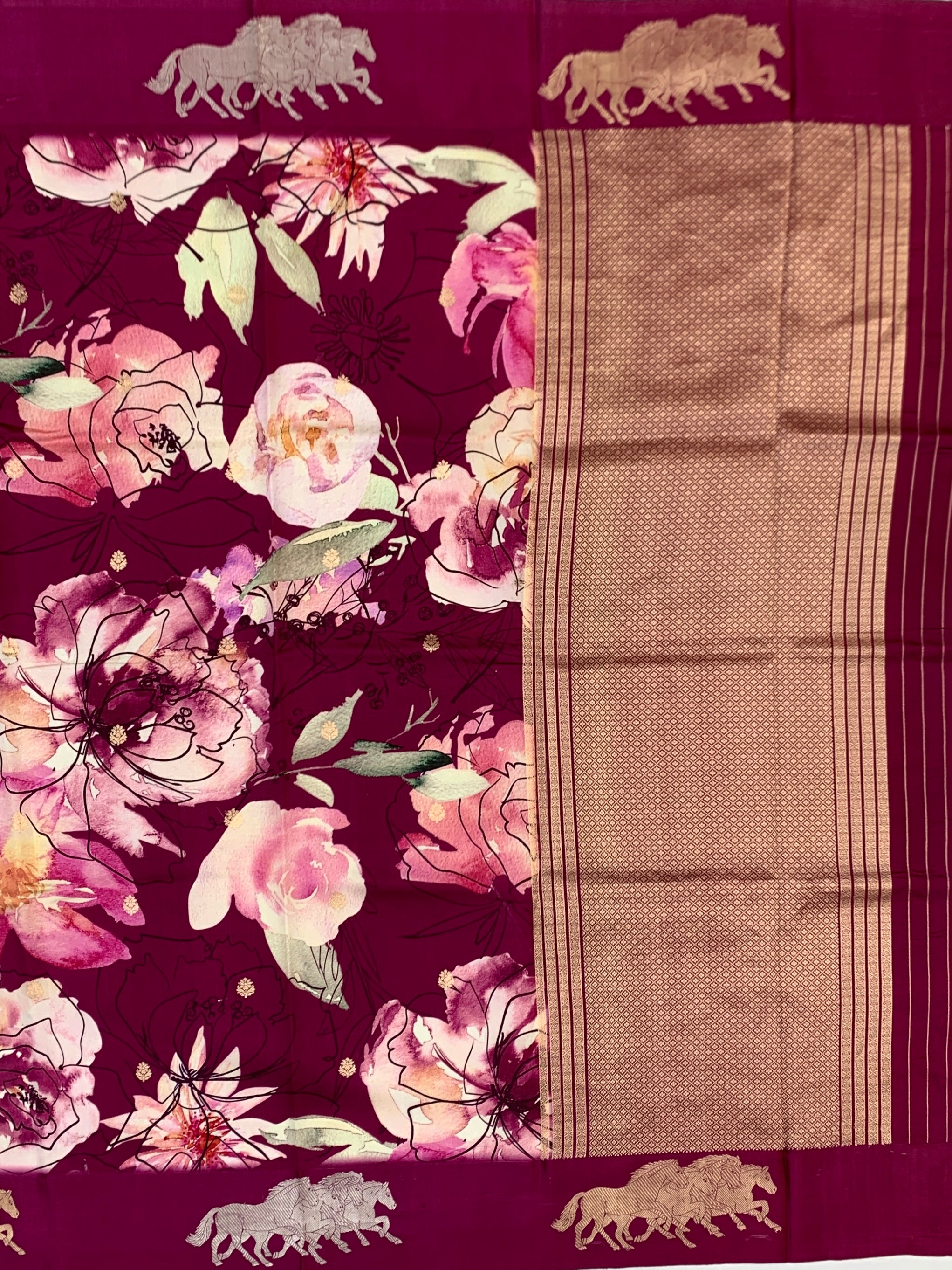 Elegance in Bloom: Printed Raw Mango Silk Saree
