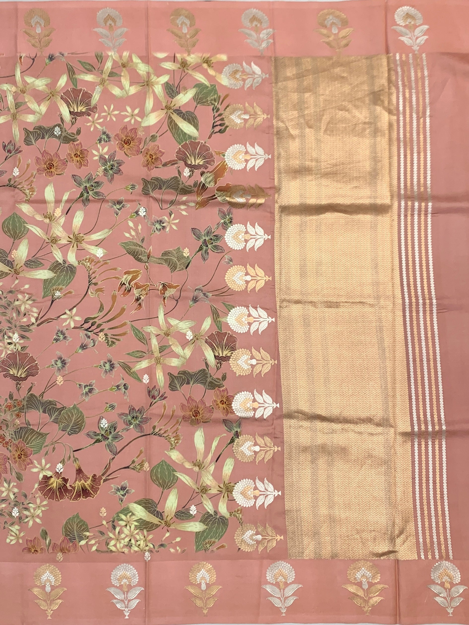 Printed Raw Mango  Silk Saree in Peach