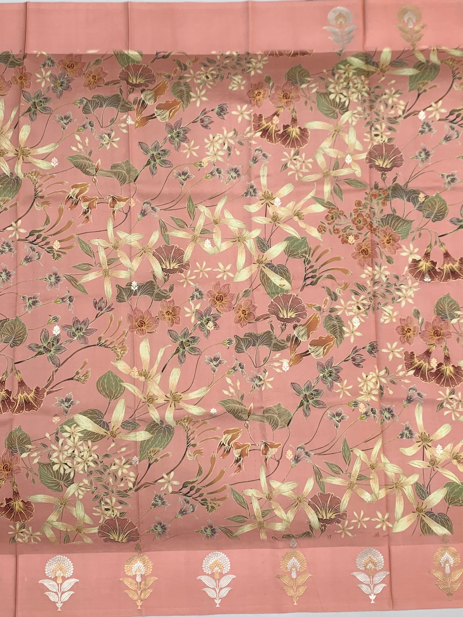 Printed Raw Mango  Silk Saree in Peach