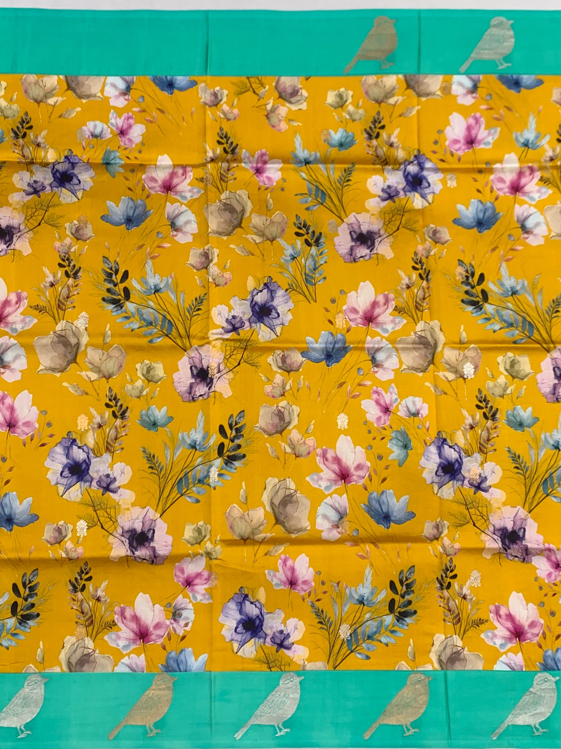 Printed Raw Mango Silk Saree in  Mustard Yellow Colour