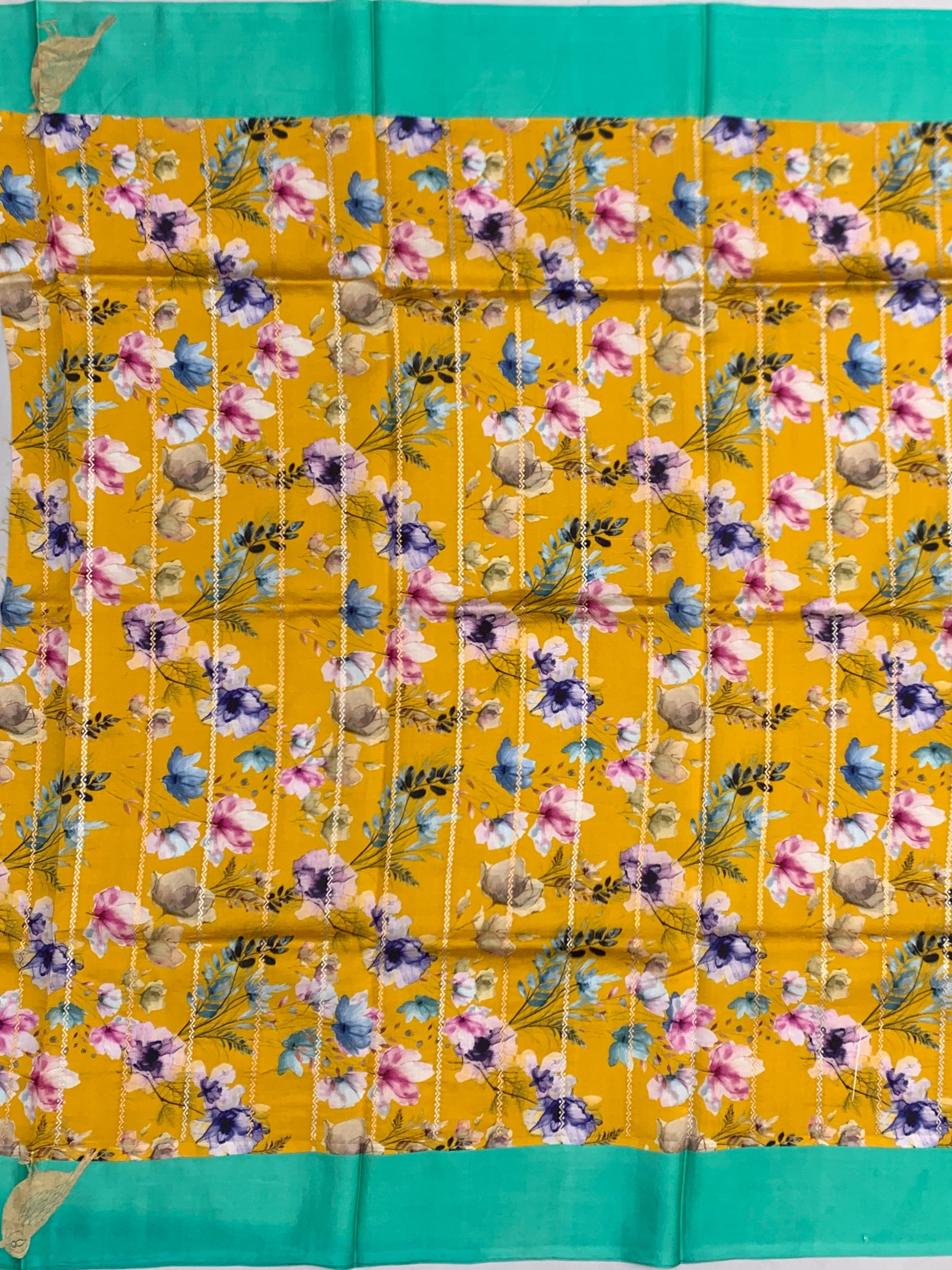 Printed Raw Mango Silk Saree in  Mustard Yellow Colour