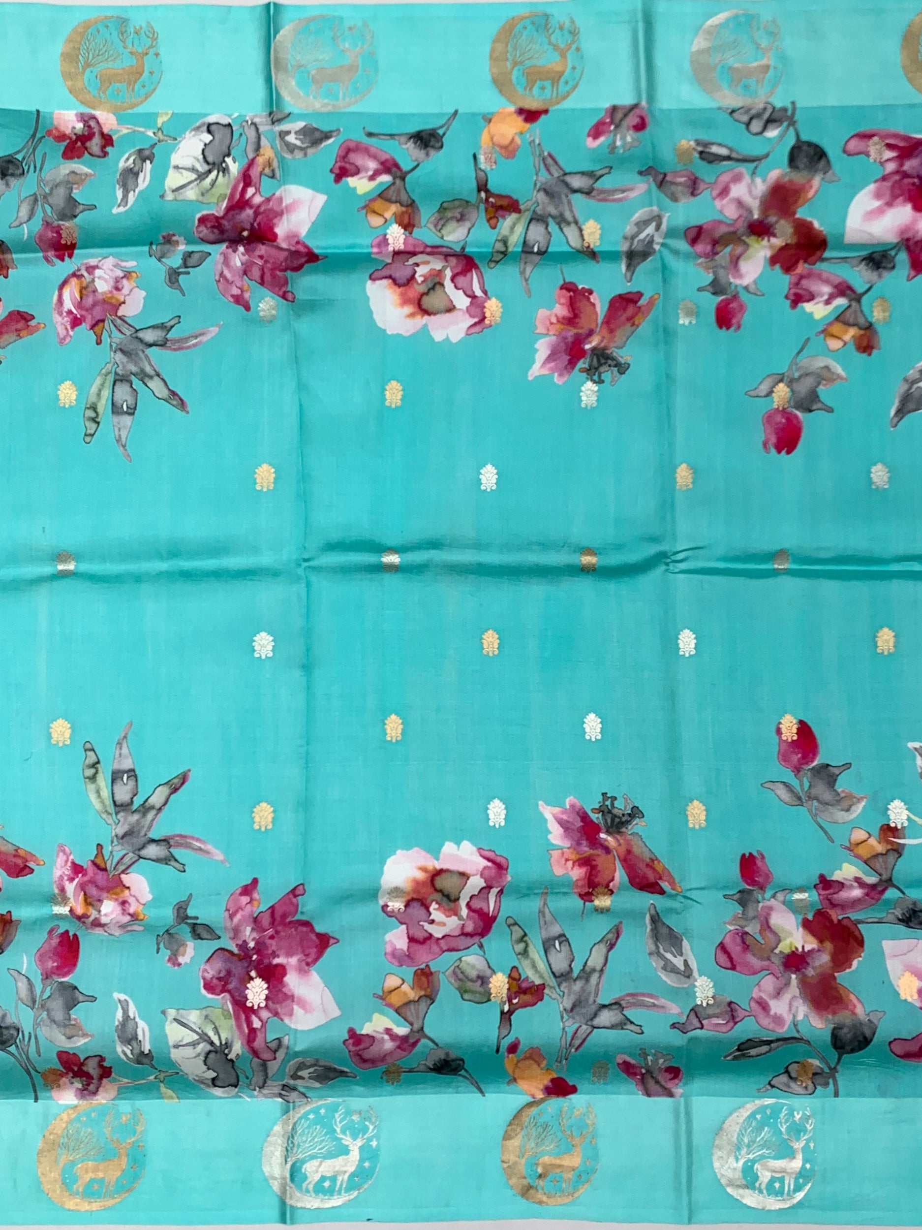 Digital Floral & Ethereal Charm: Printed Raw Mango Silk Saree
