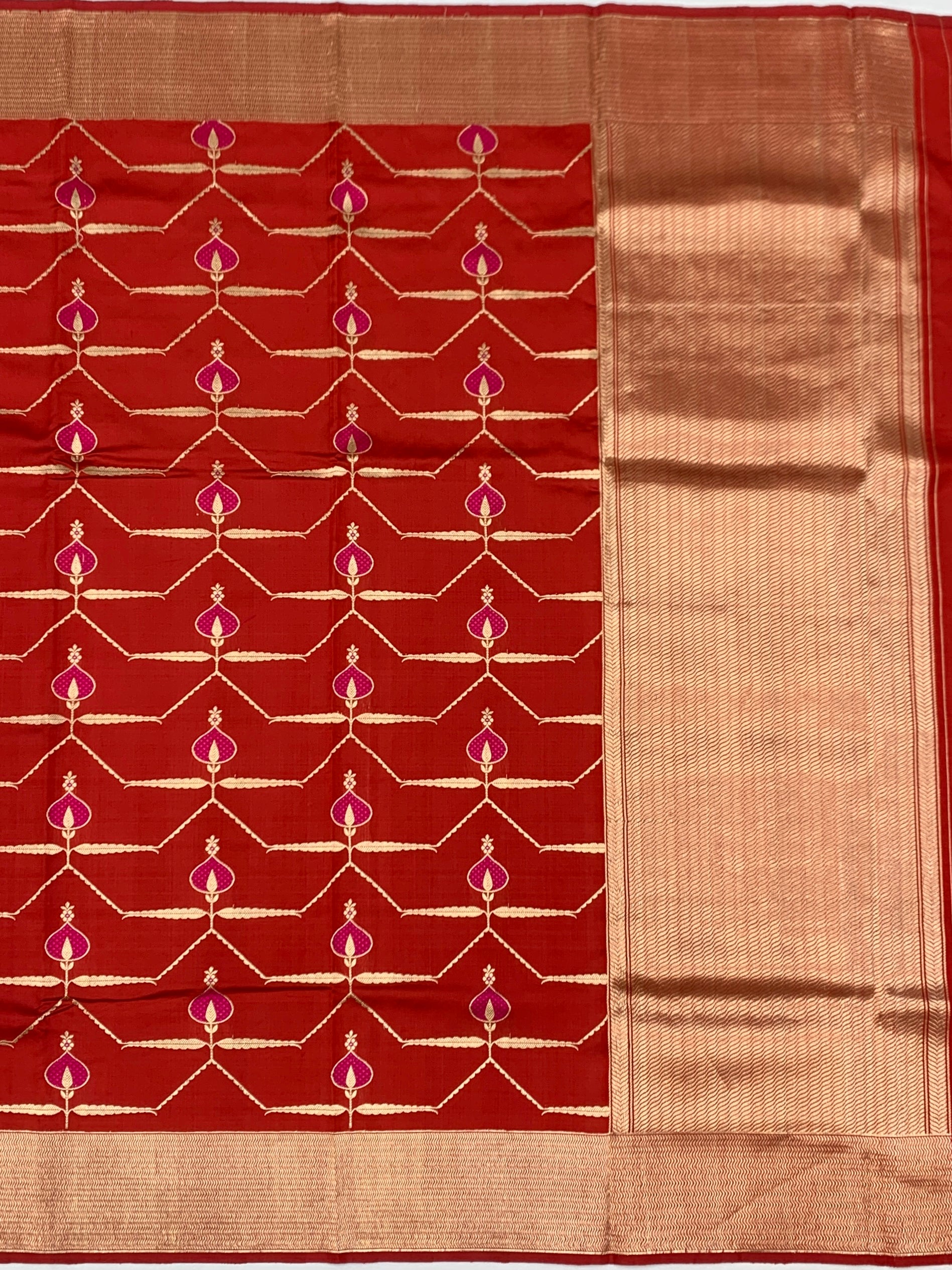 Radiant Crimson Red Chanderi Silk Saree with Gold Zari