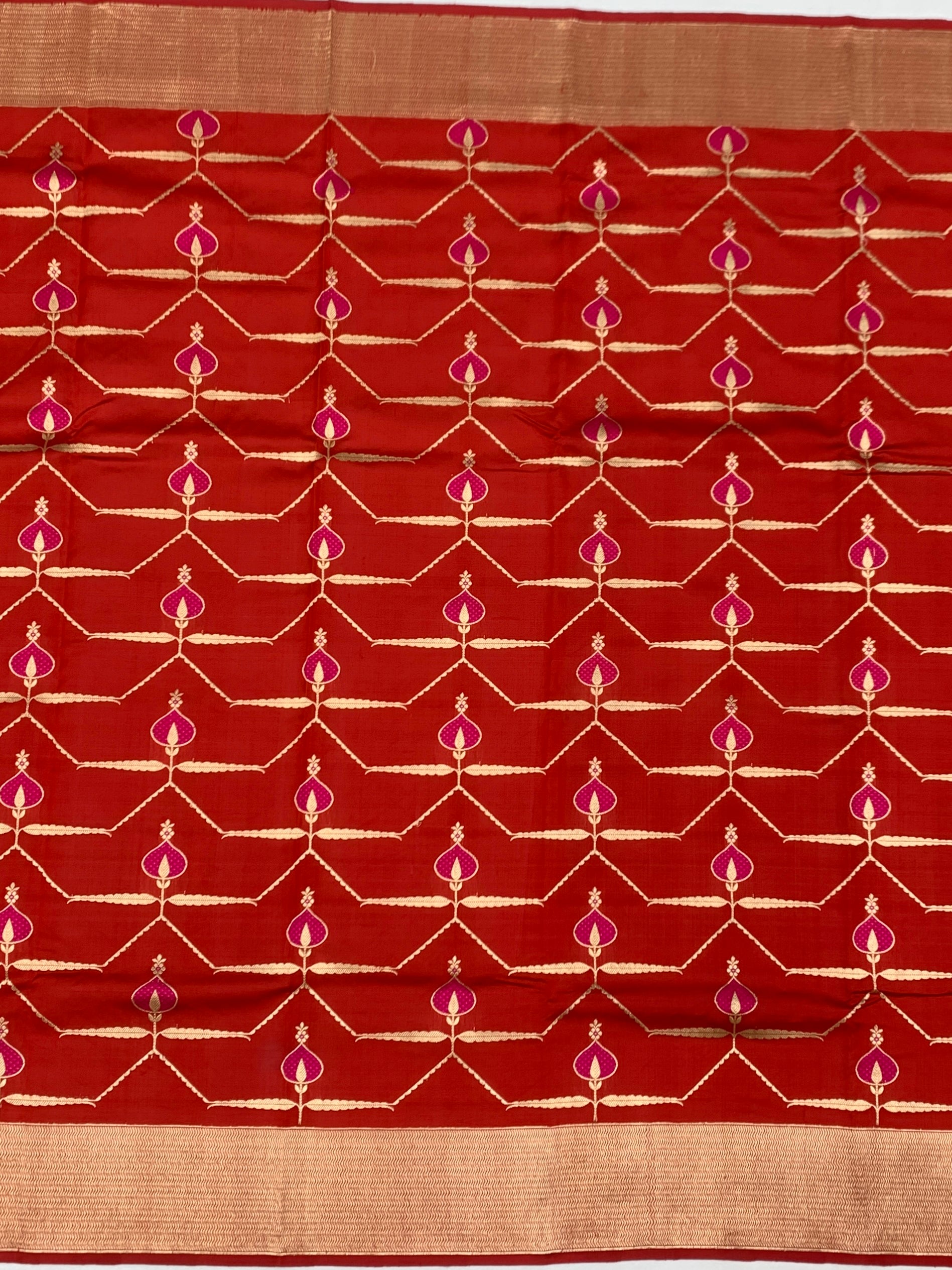Radiant Crimson Red Chanderi Silk Saree with Gold Zari