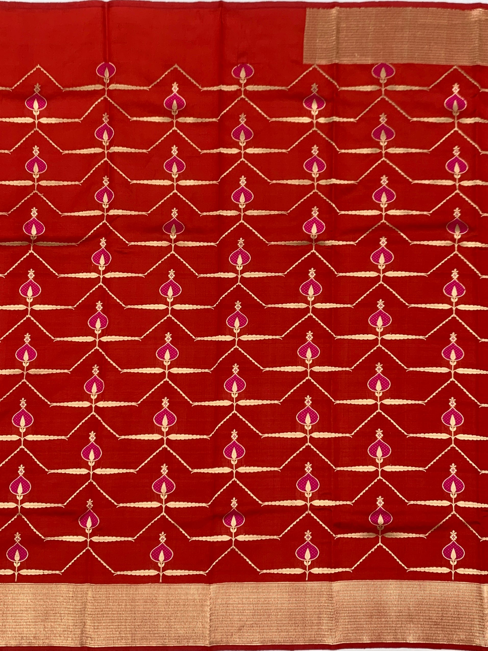 Radiant Crimson Red Chanderi Silk Saree with Gold Zari