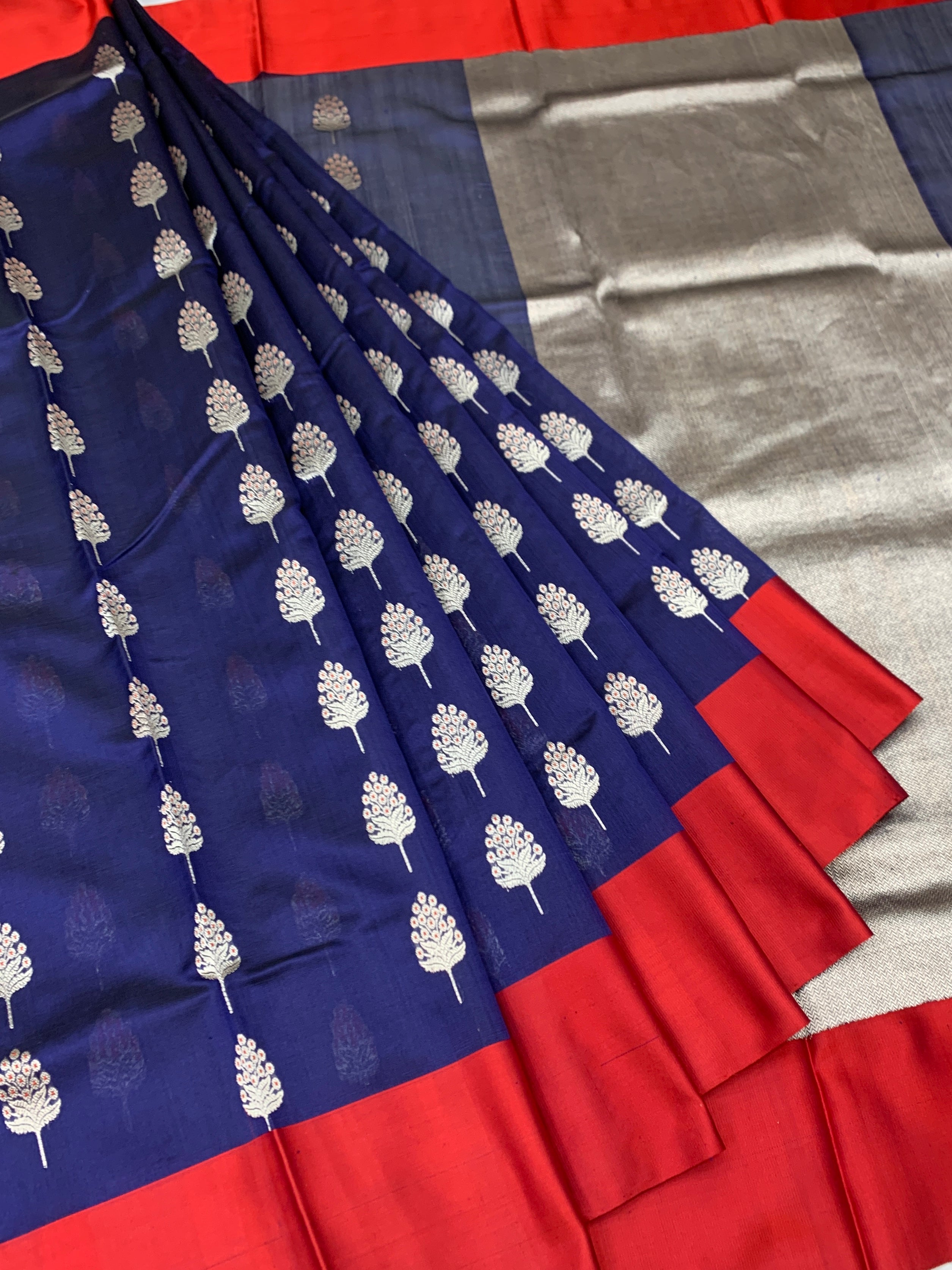 Royal Navy & Crimson Chanderi Silk Saree