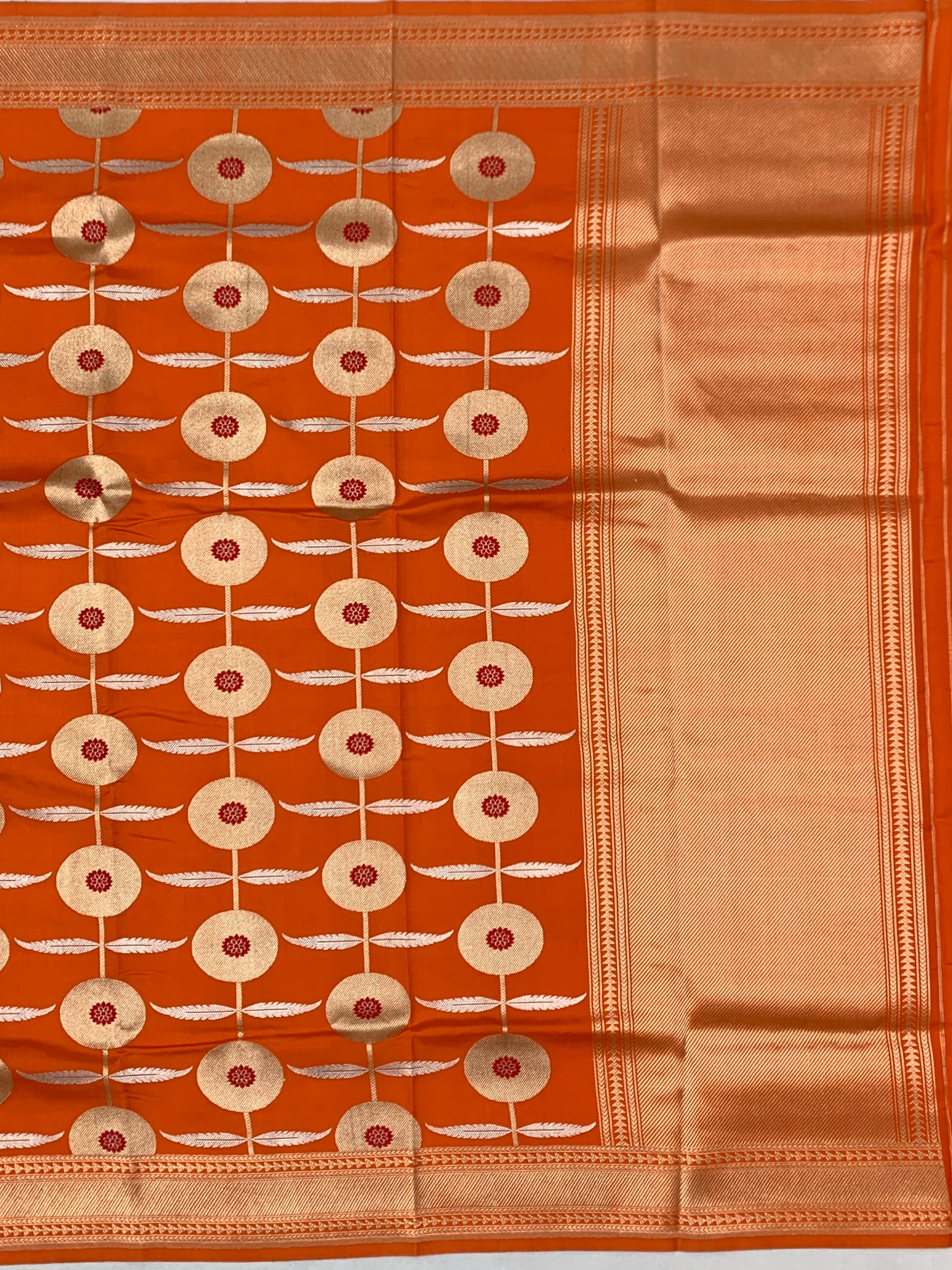Vibrant Tangerine Orange Chanderi Silk Saree with Zari Floral Motifs