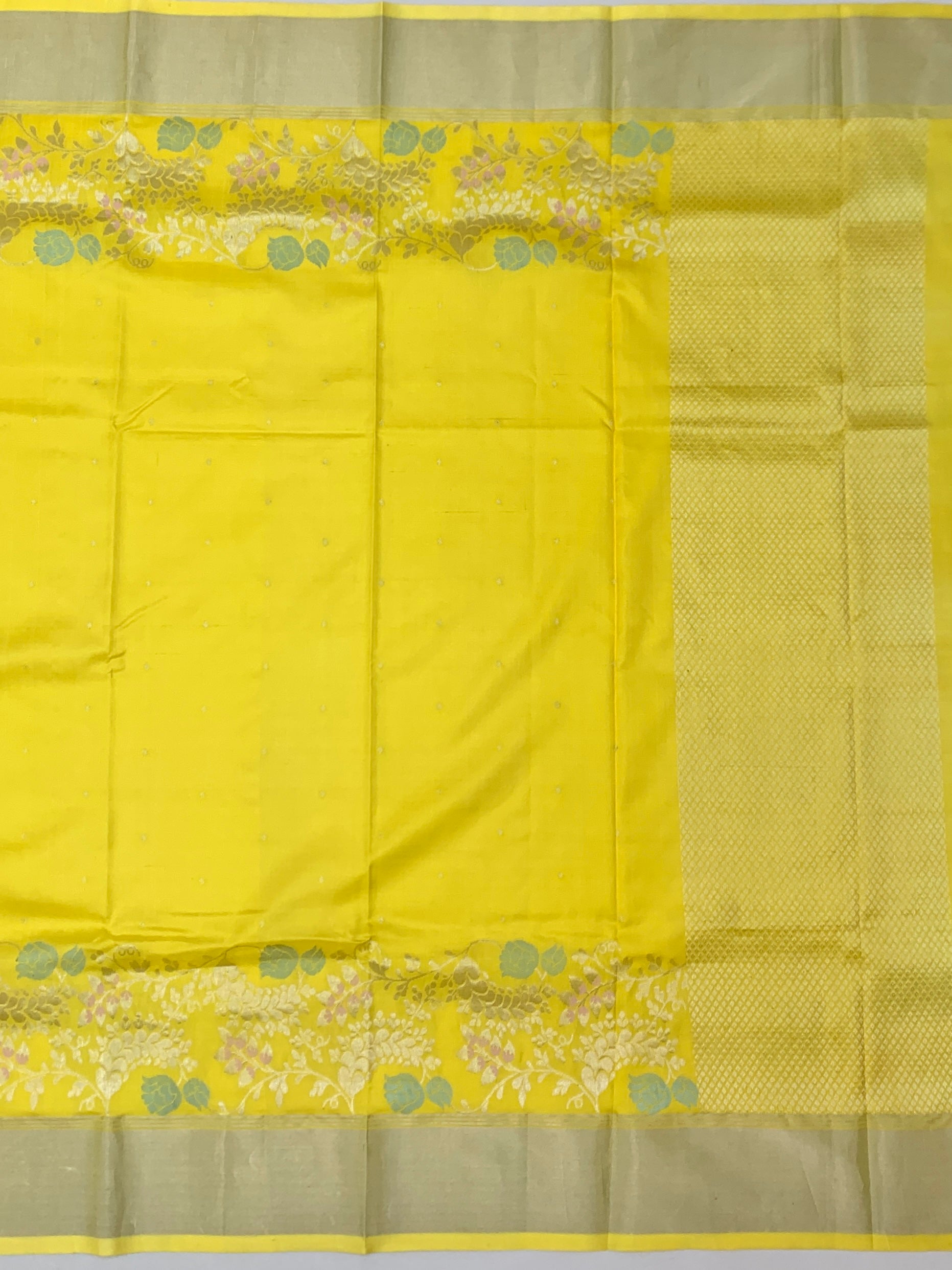 Radiant Sunshine Yellow Chanderi Silk Saree with Floral Silver Zari