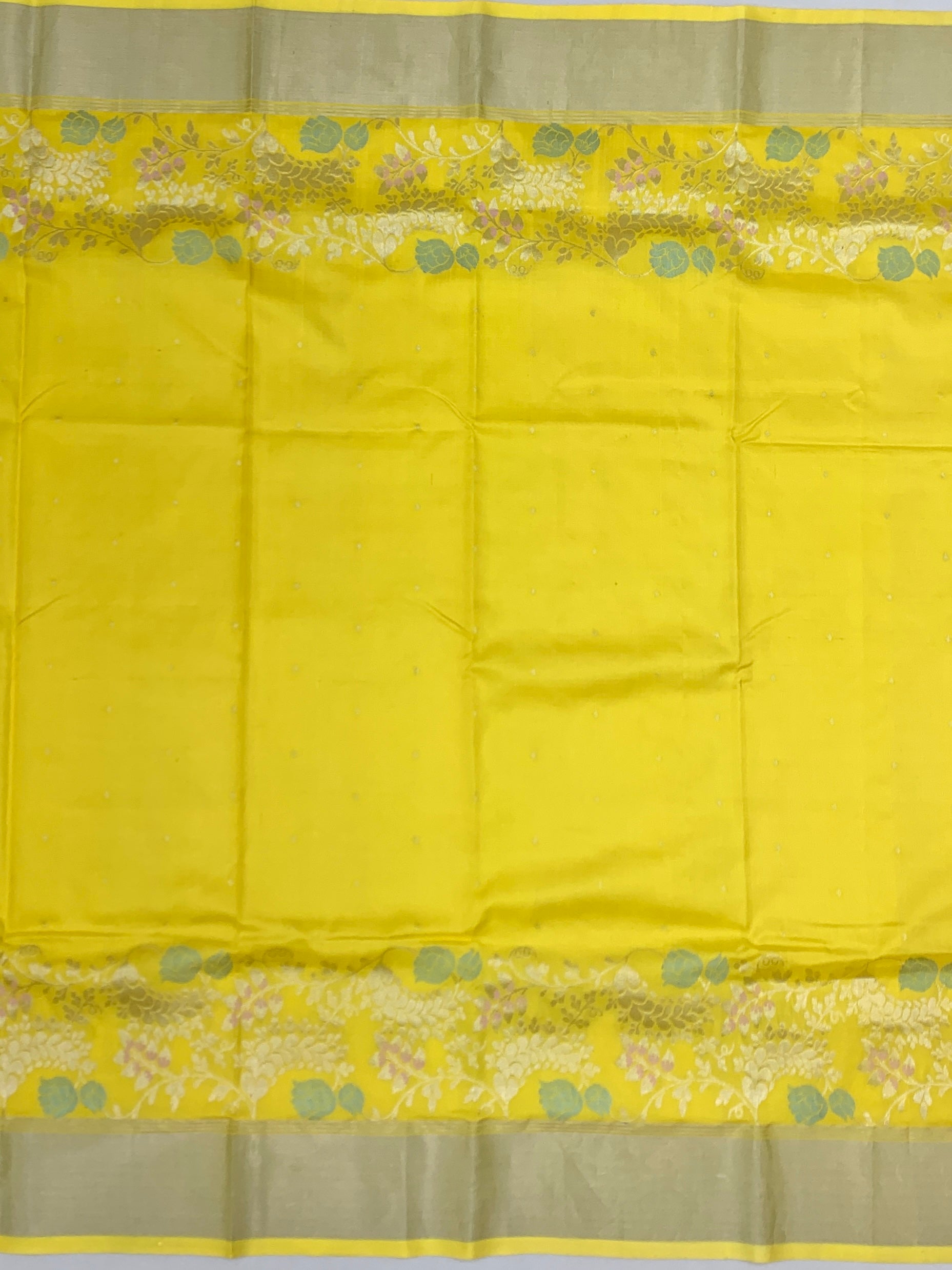Radiant Sunshine Yellow Chanderi Silk Saree with Floral Silver Zari