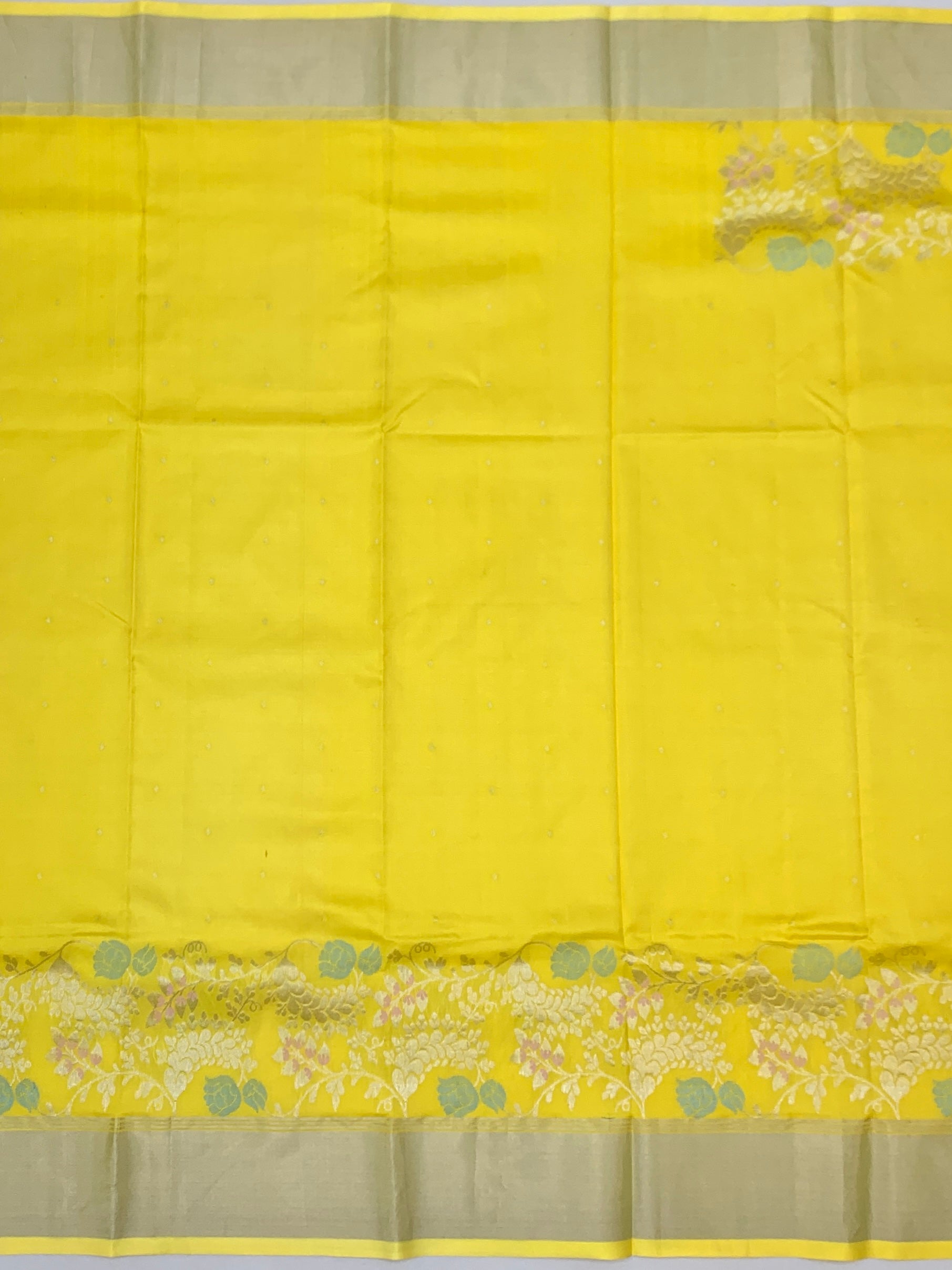 Radiant Sunshine Yellow Chanderi Silk Saree with Floral Silver Zari