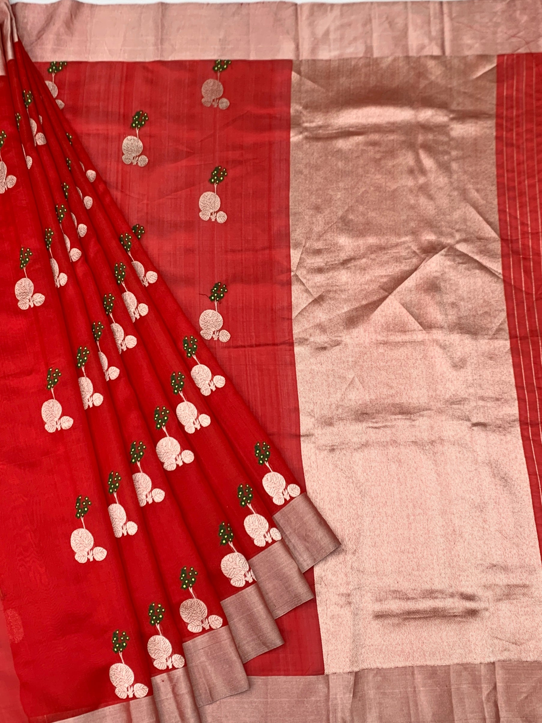 Red Chanderi Silk Saree with Gold Accents