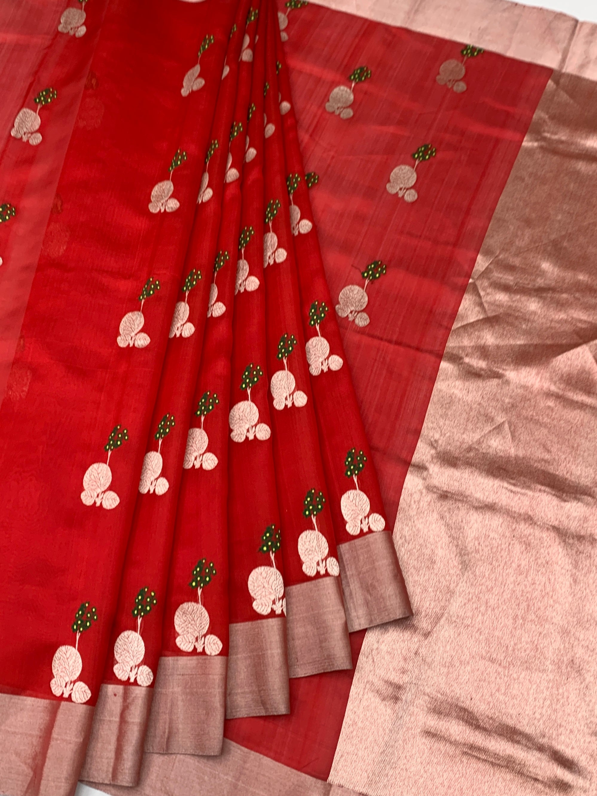 Red Chanderi Silk Saree with Gold Accents