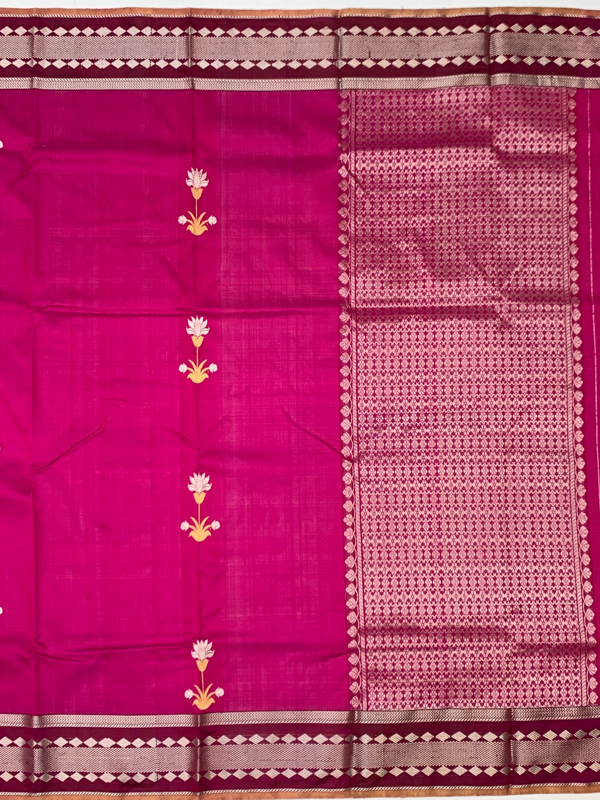 Elegant Pink Chanderi Silk Saree with Gold Floral Butis