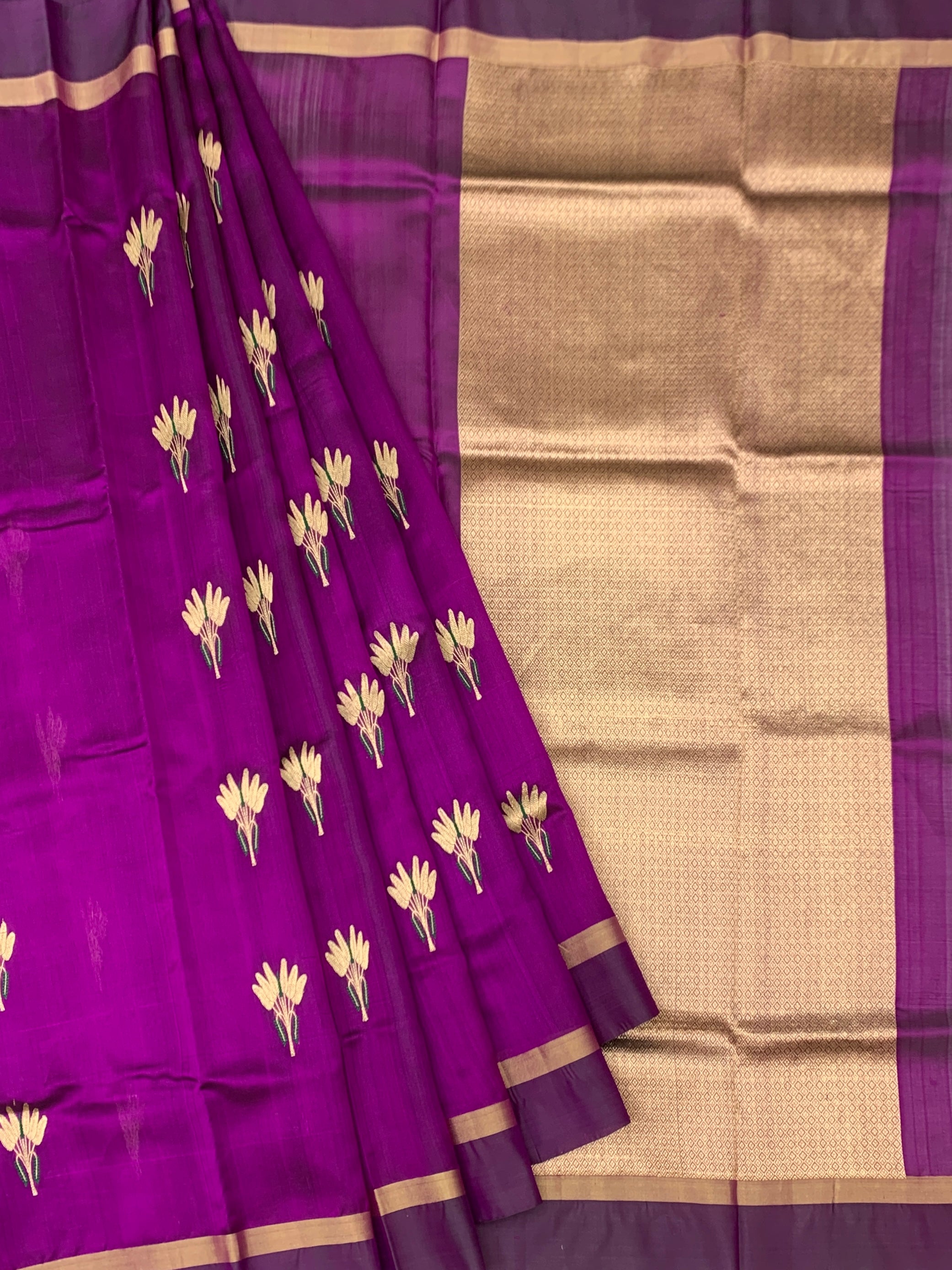 Regal Purple Chanderi Silk Saree with Gold Floral Motifs