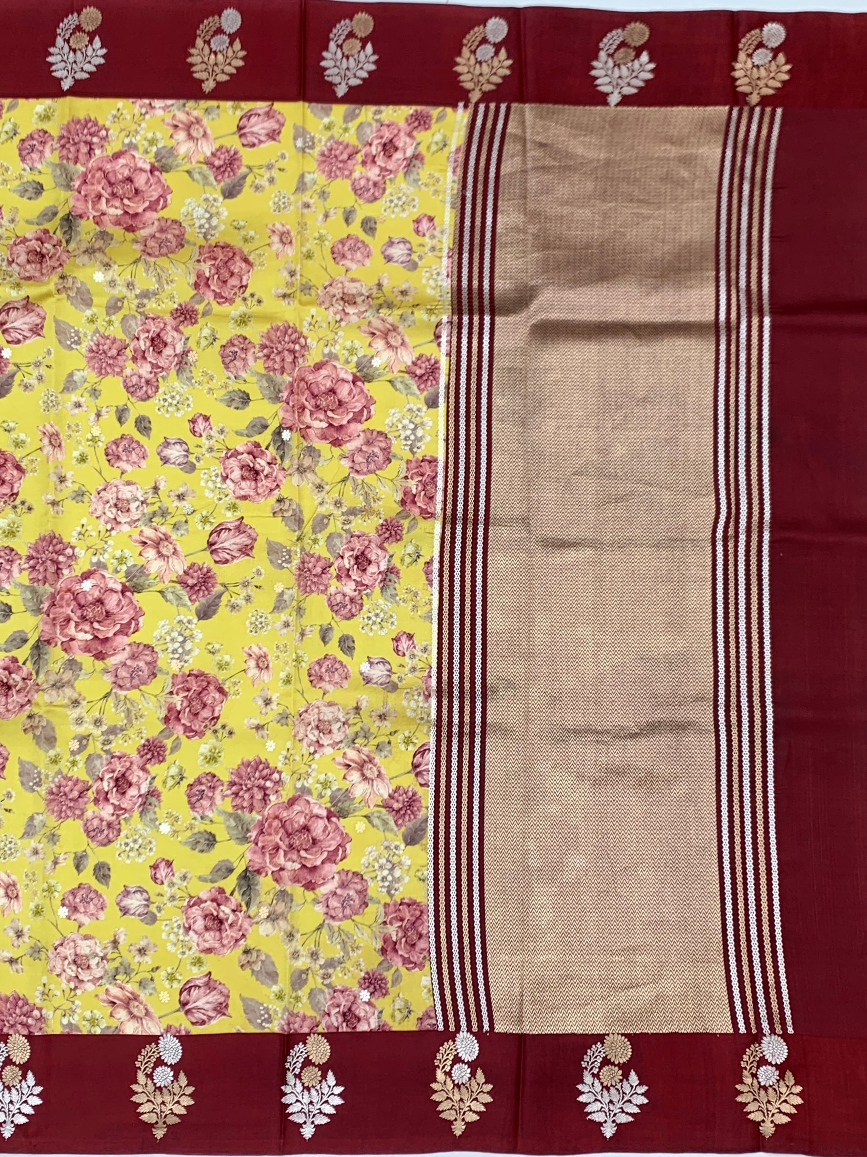 Printed Raw Mango Silk Saree with Contrast Border