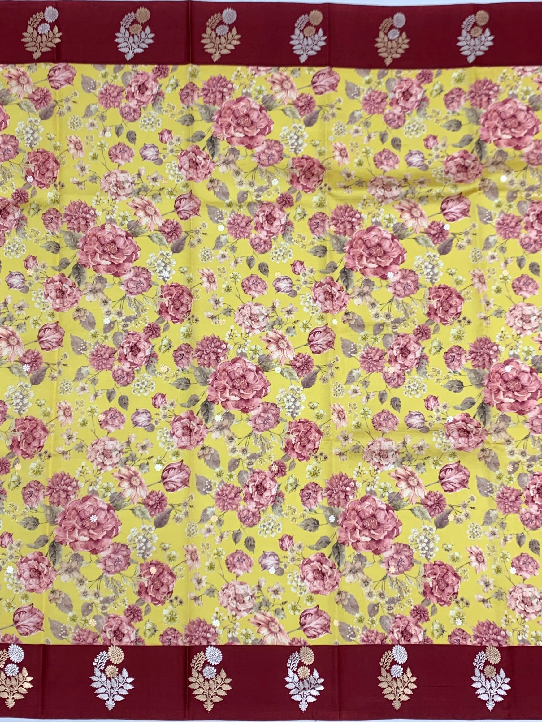 Printed Raw Mango Silk Saree with Contrast Border