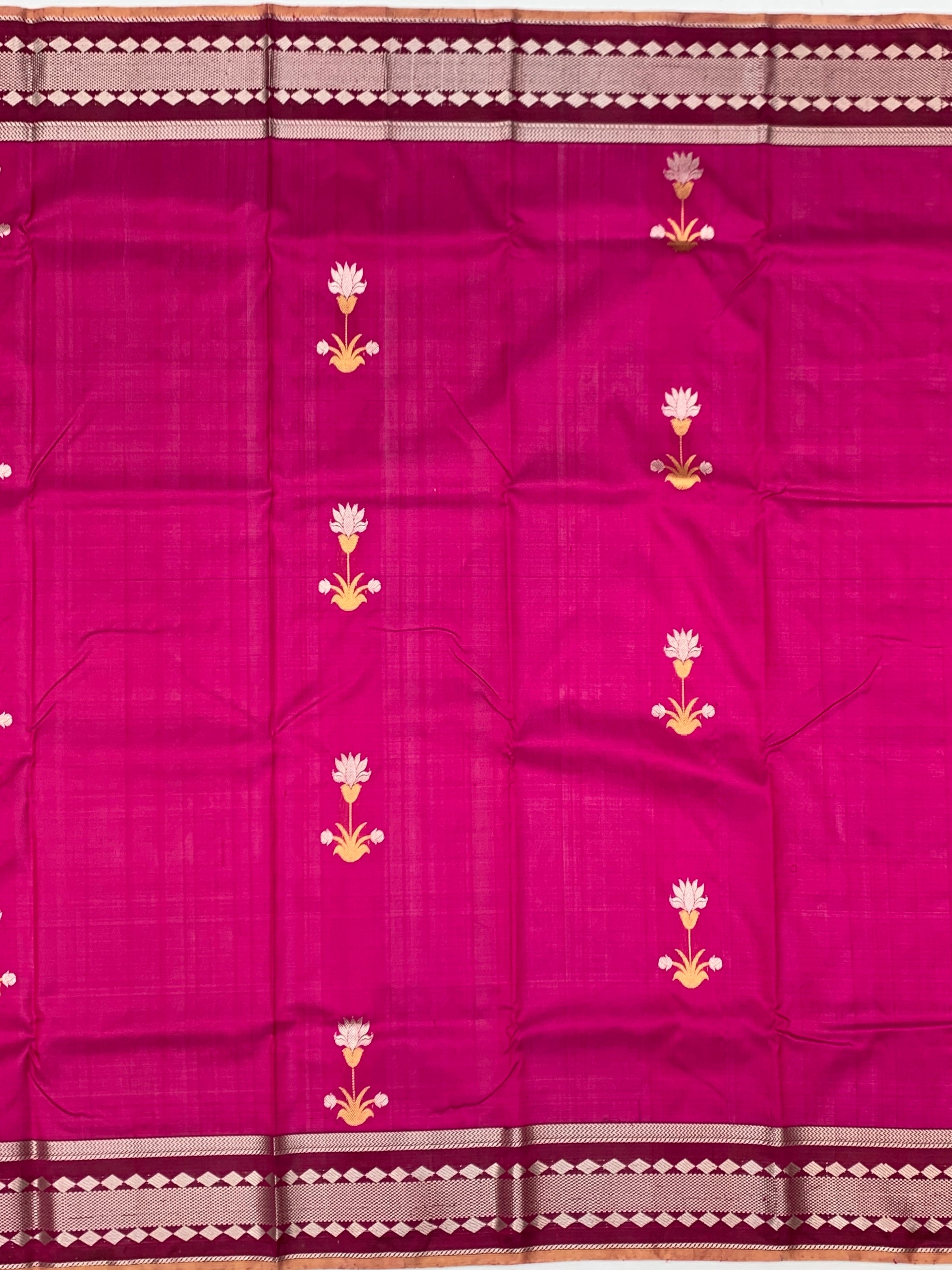 Elegant Pink Chanderi Silk Saree with Gold Floral Butis
