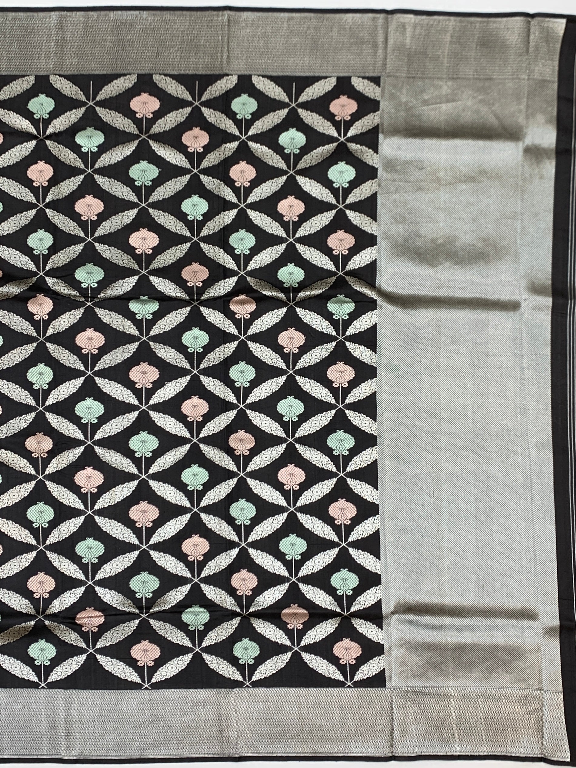 Midnight Bloom: Handcrafted Black Chanderi Silk Saree