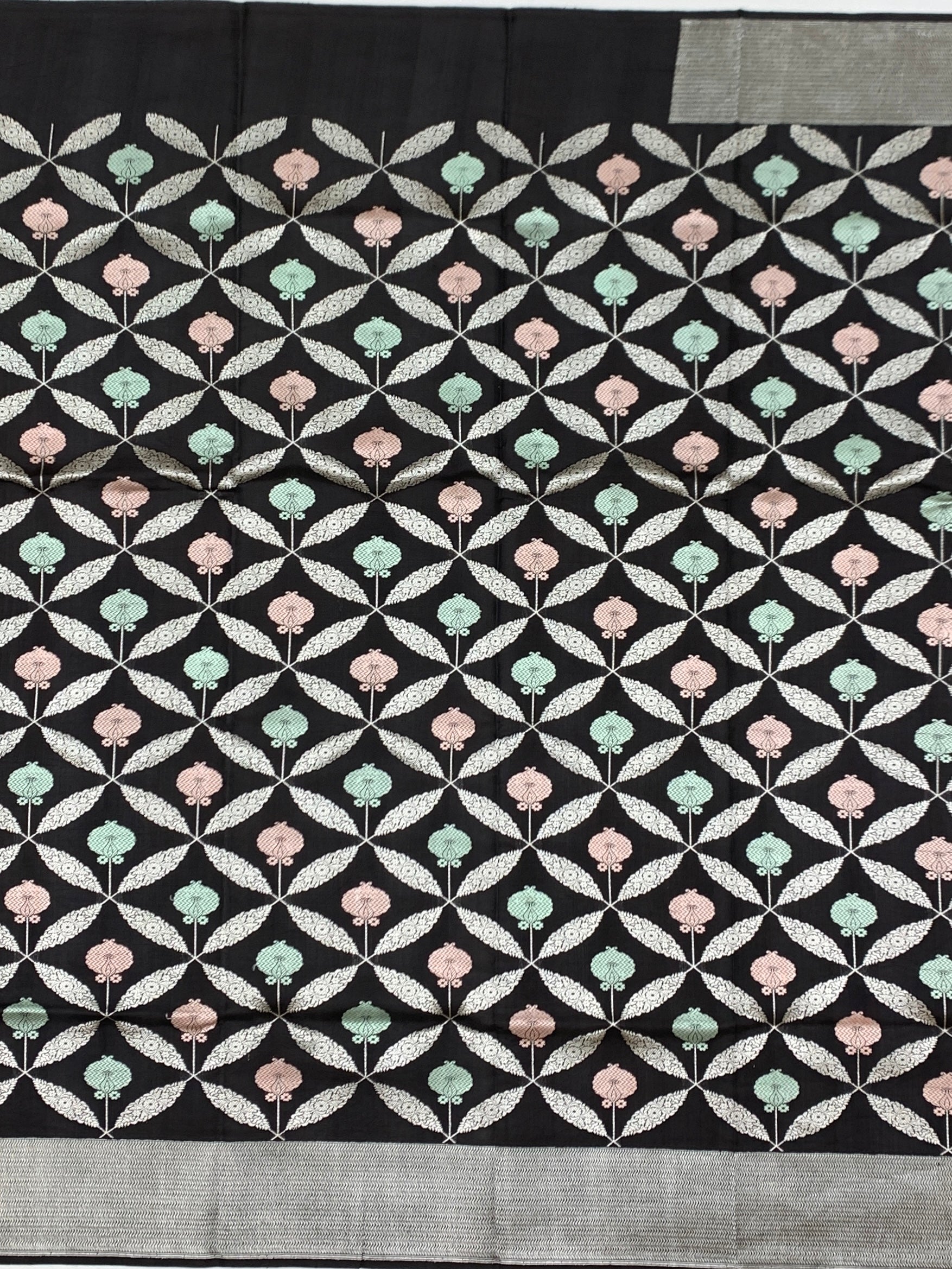 Midnight Bloom: Handcrafted Black Chanderi Silk Saree
