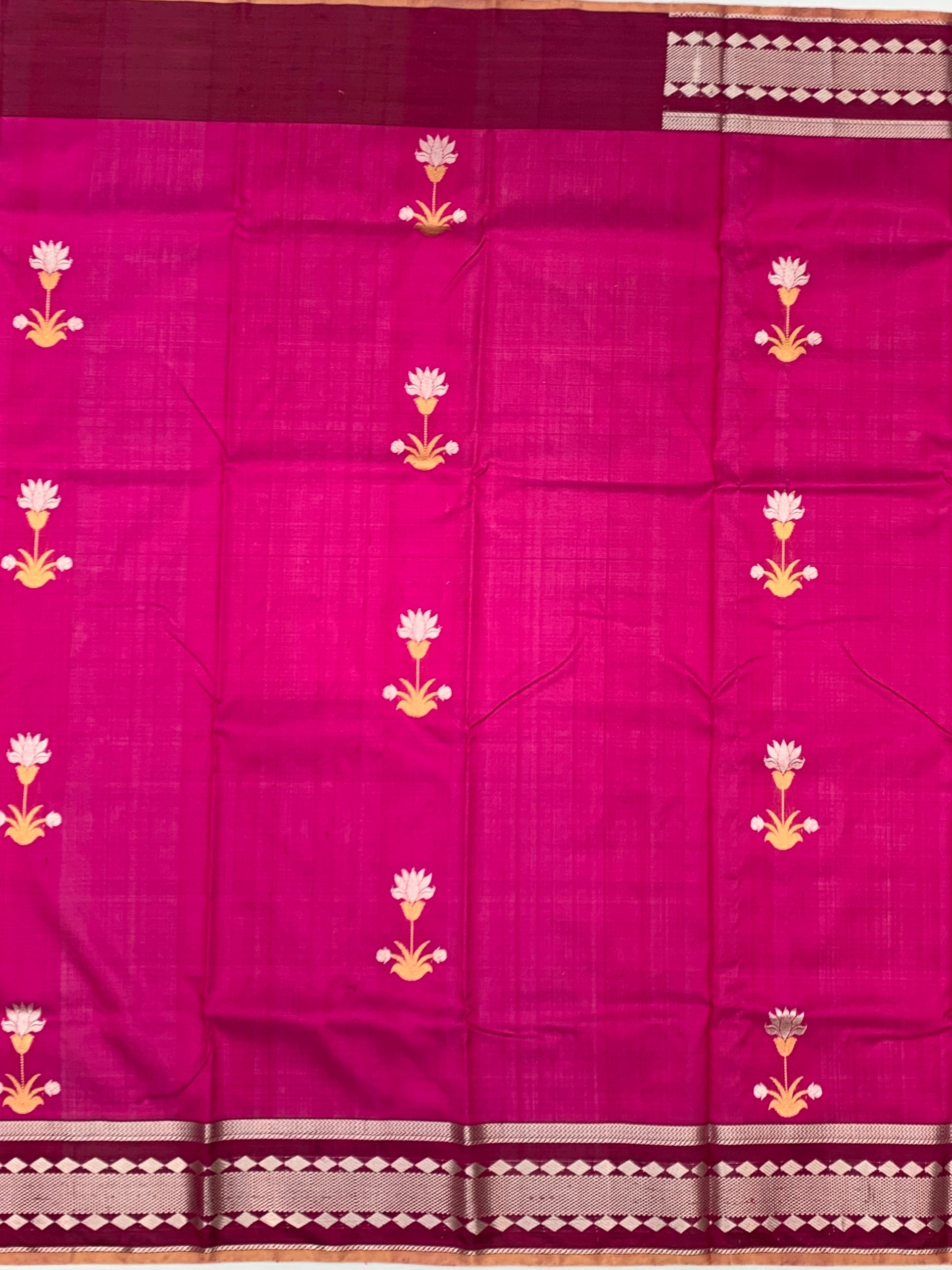 Elegant Pink Chanderi Silk Saree with Gold Floral Butis