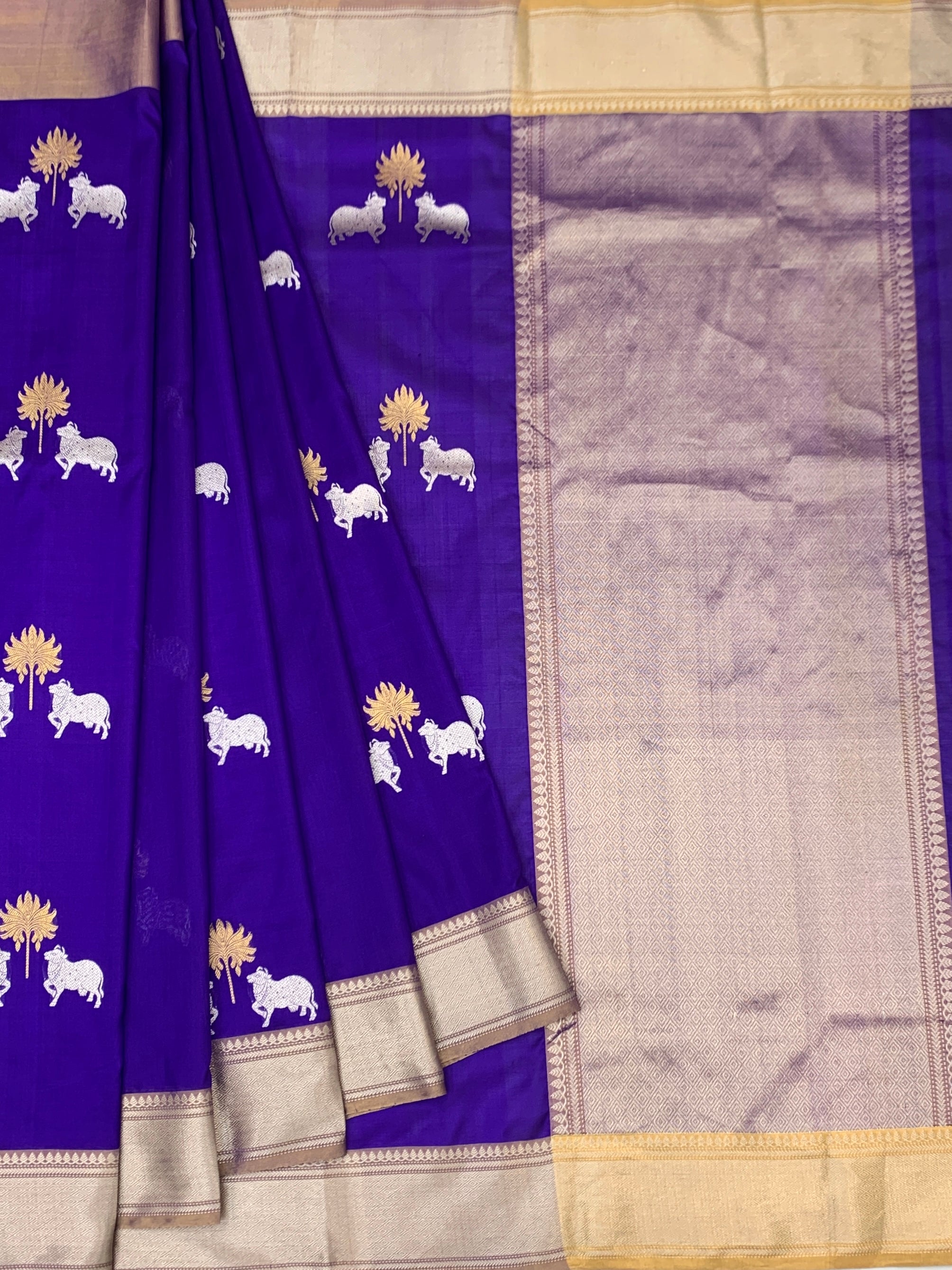 Deep Violet Chanderi Silk Saree with Pichwai-Inspired Butis