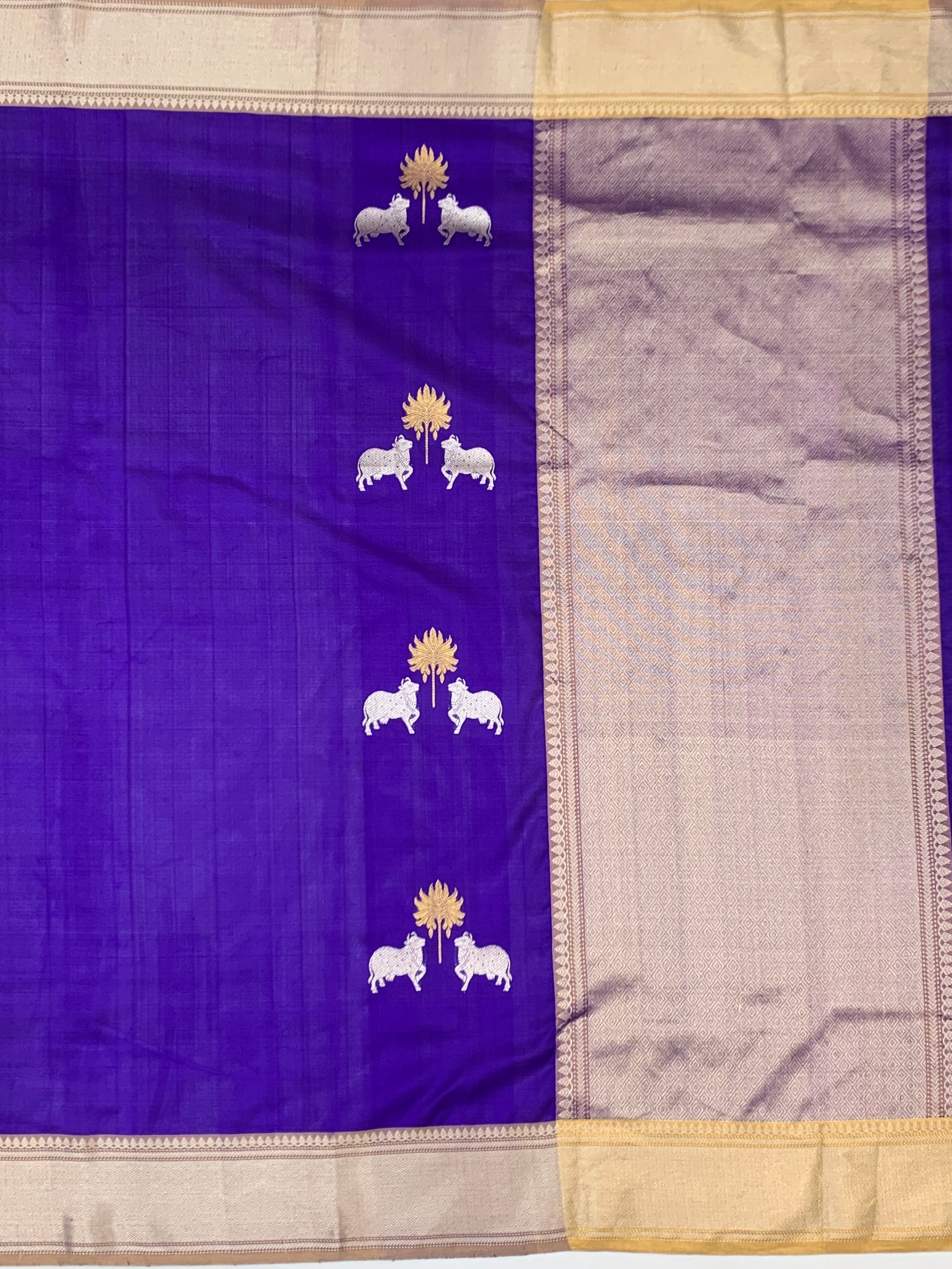 Deep Violet Chanderi Silk Saree with Pichwai-Inspired Butis