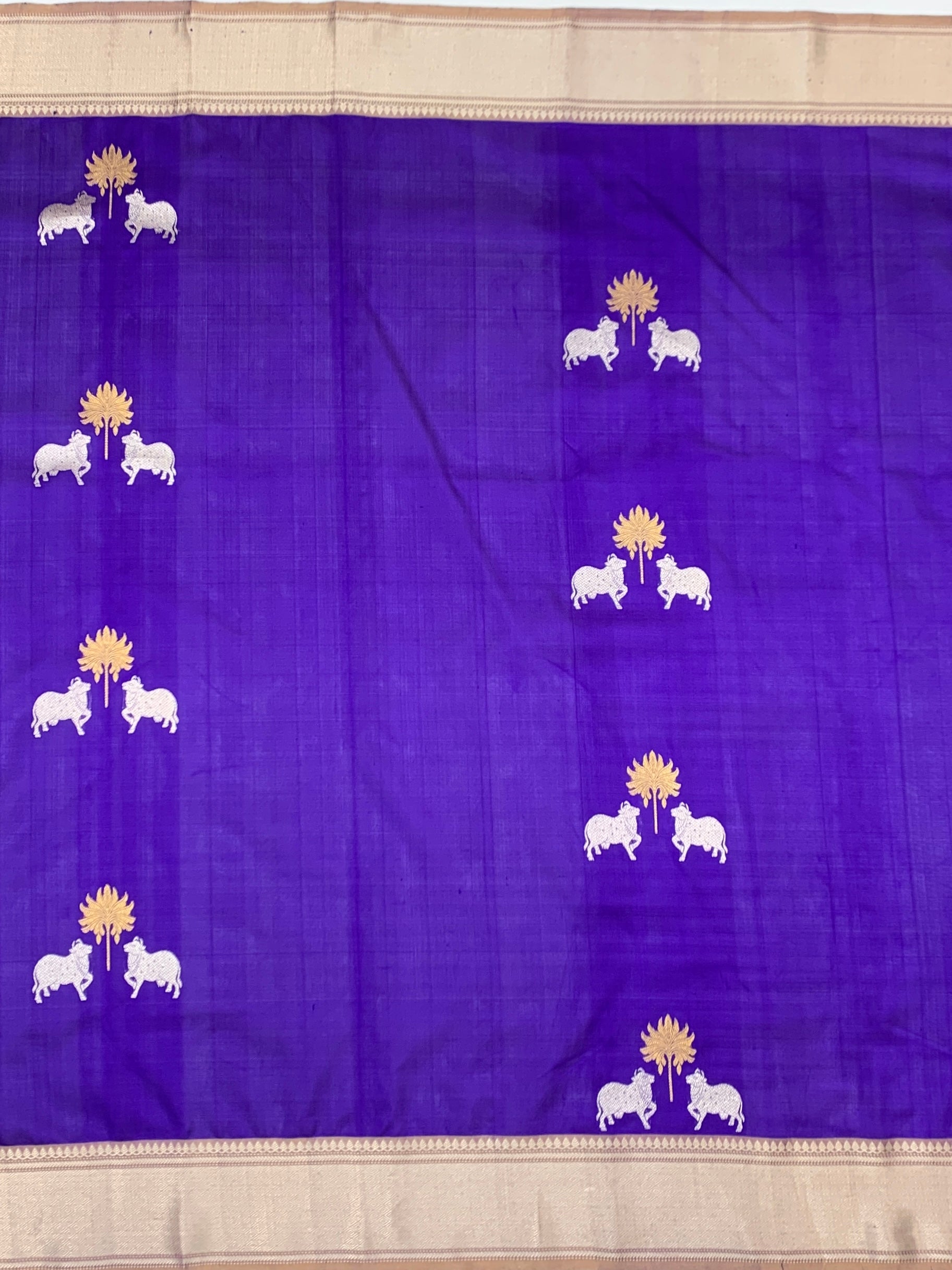 Deep Violet Chanderi Silk Saree with Pichwai-Inspired Butis