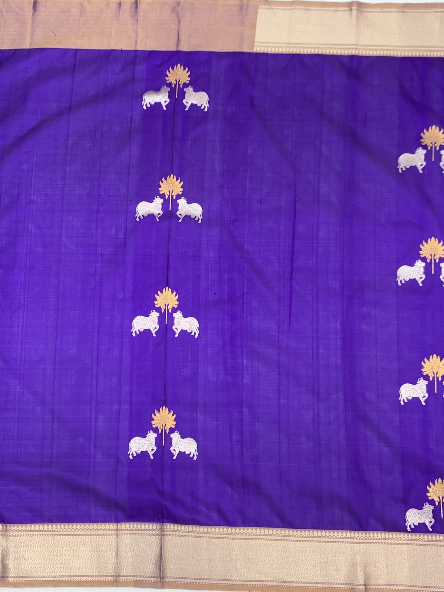 Deep Violet Chanderi Silk Saree with Pichwai-Inspired Butis